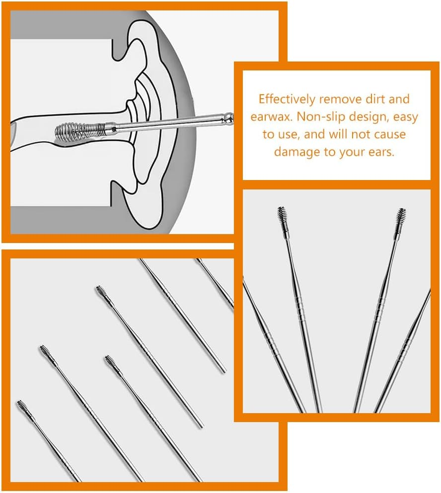 Baluue 6Pcs Stainless Steel Rotating Earwax Cleaning Tool Set with Smooth Polished Surface Non-Slip Handle Safe Ear Scoop for Home Ear Care image number 6
