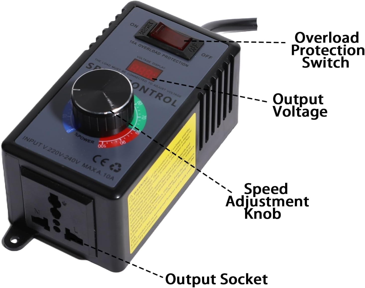Aikoolwer AC Motor Speed Controller 220V Variable 4000W Max 10A Voltage Regulator Overload Protection Led Display Universal for Fan Drill Router