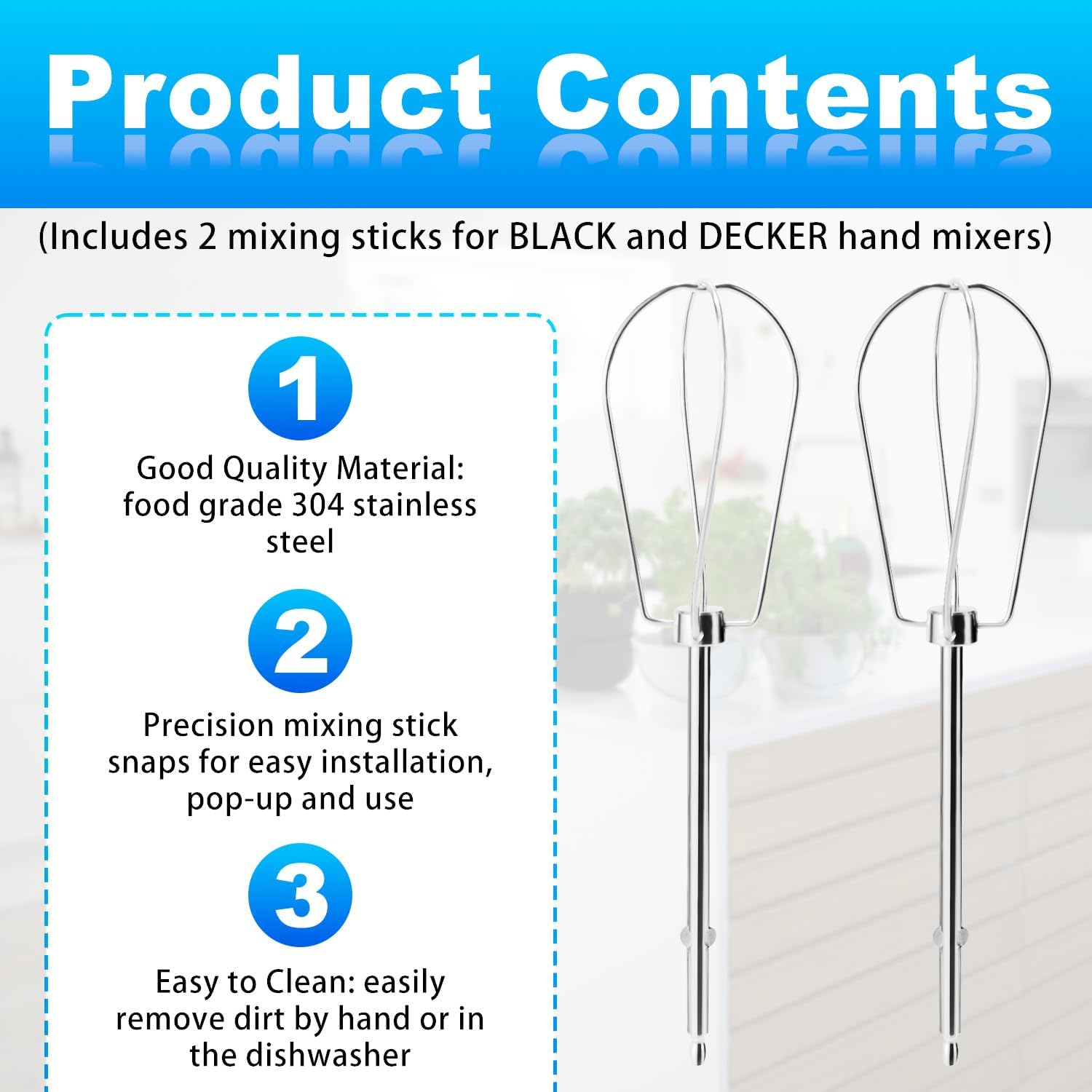 Lyreh 2Pcs Hand Mixer Beaters Attachments Compatible with BLACK & DECKER, Universal Stainless Steel Hand Mixer Turbo Beaters Replacement for Cooking and Baking Tool Accessory image number 2