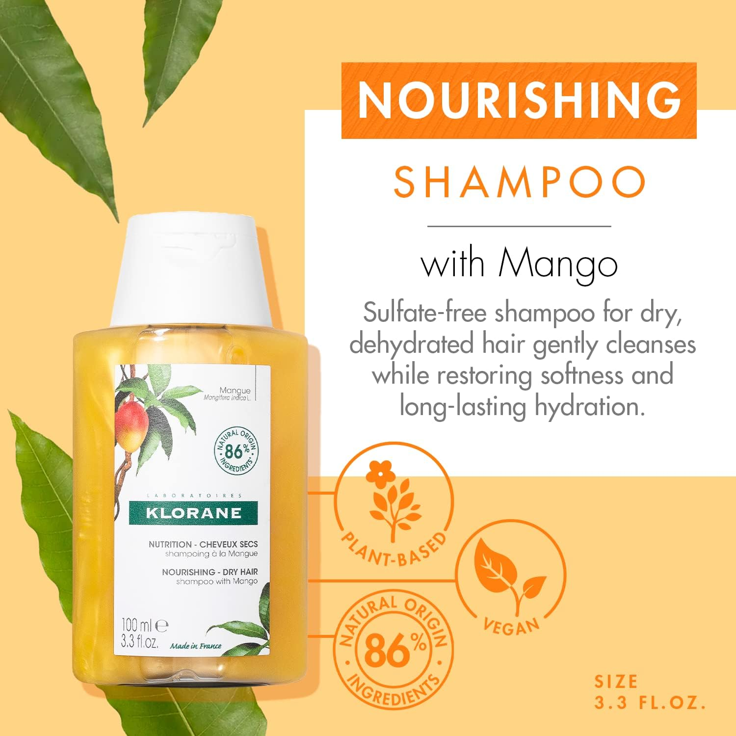 Klorane Nourishing Mango Shampoo 100Ml &ndash; Dry Hair - Travel Size (Pack of 2) image number 2