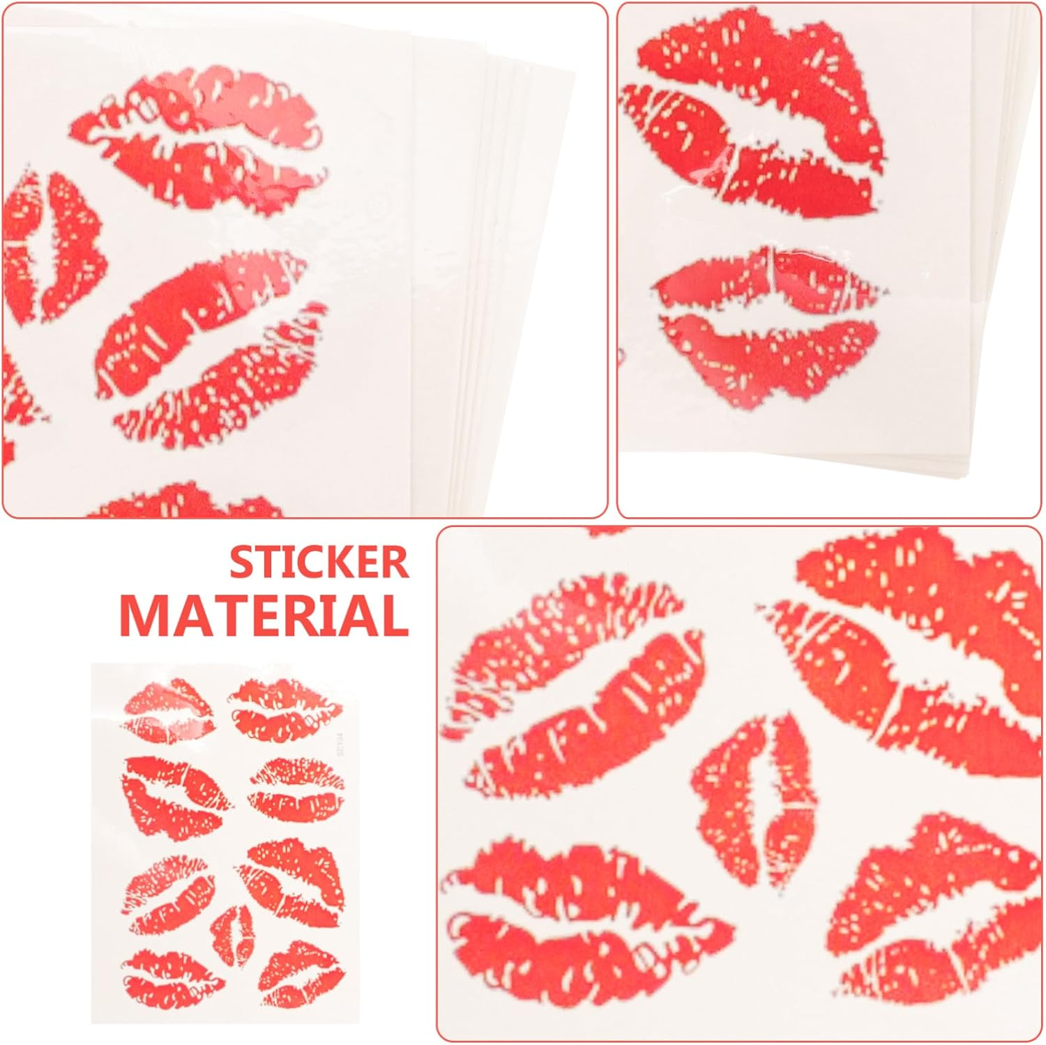 Outanaya 6Pcs Temporary Stickers Face Stickers Valentines Temporary Body Sticker Tattoo Waterproof Lip Self Adhesive Sticker Make Up image number 1