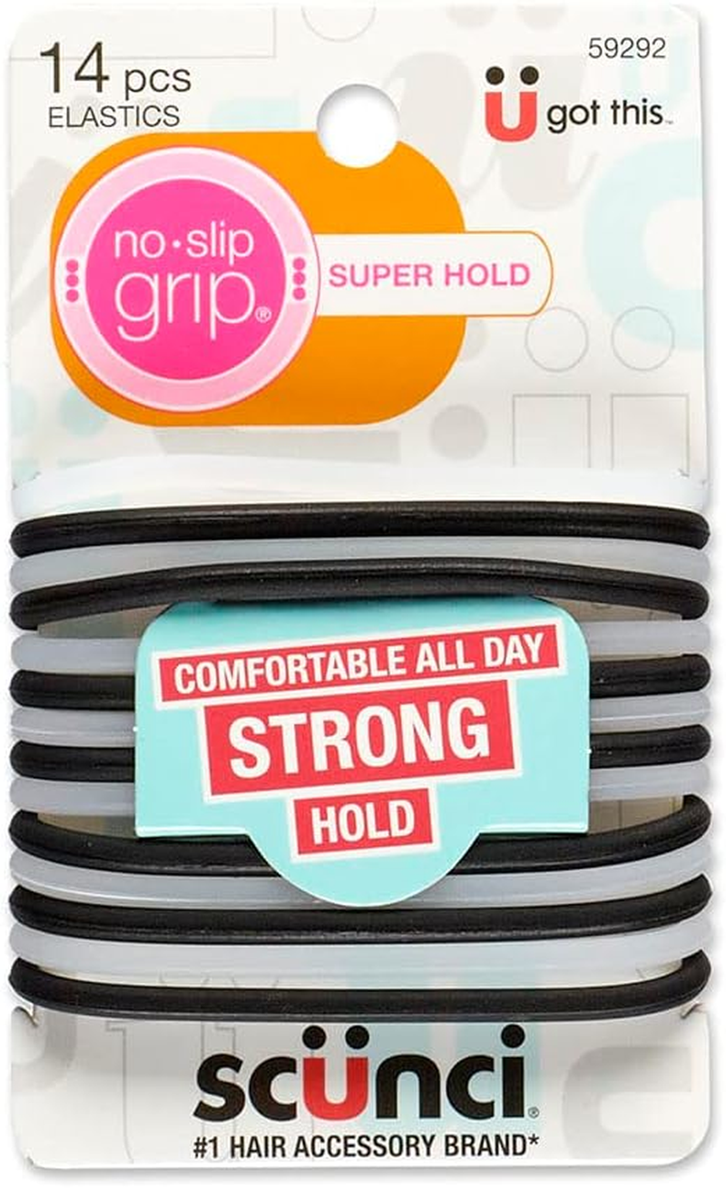 Scunci by Conair No-Slip Grip Super Hold Elastics Hair Ties for Women and Men, No Damage in Assorted Colors, 14 Pack