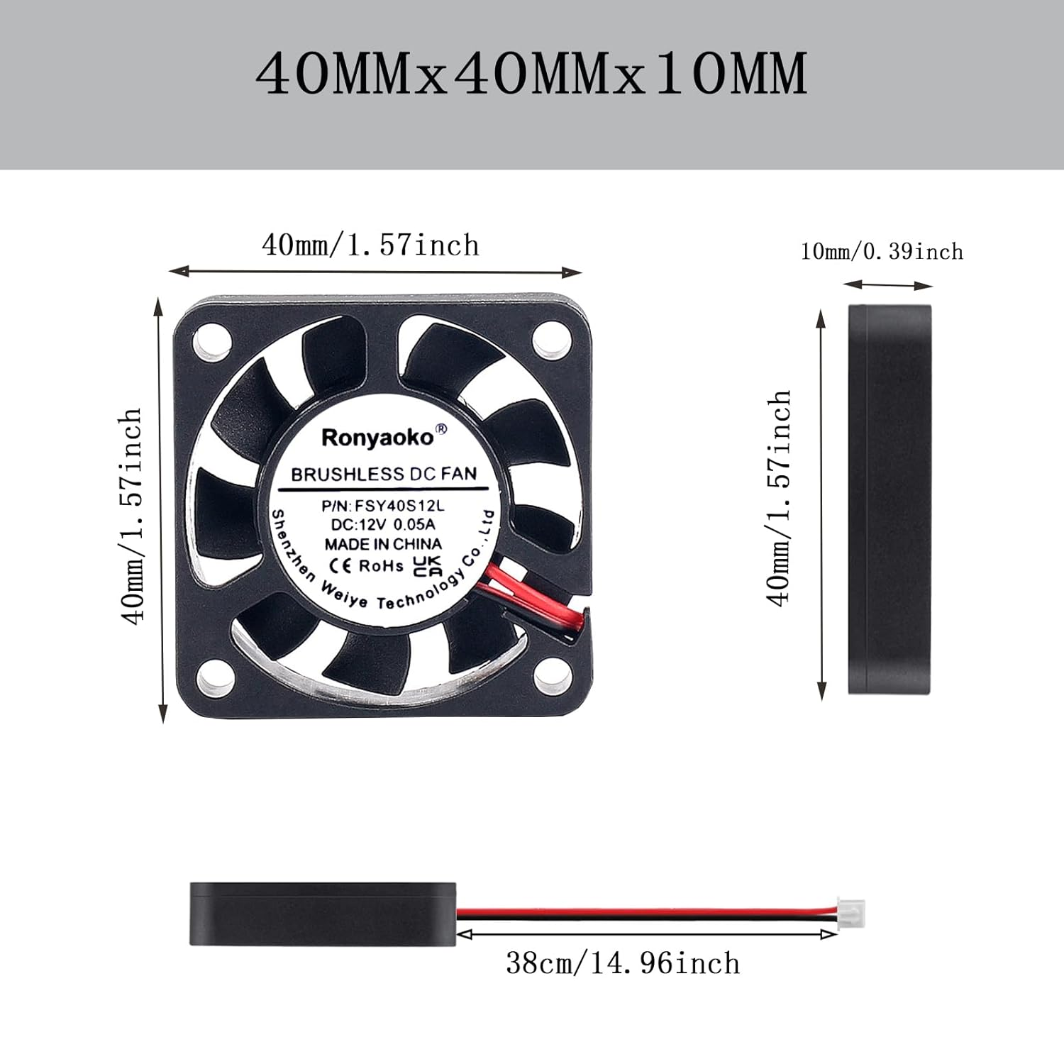 2Pcs DC12V Brushless Silent Compute Fan 40Mmx10Mm Case Fan for Small Electronic Equipment Cooling 4010 Cooling Fan XH2.54 image number 1