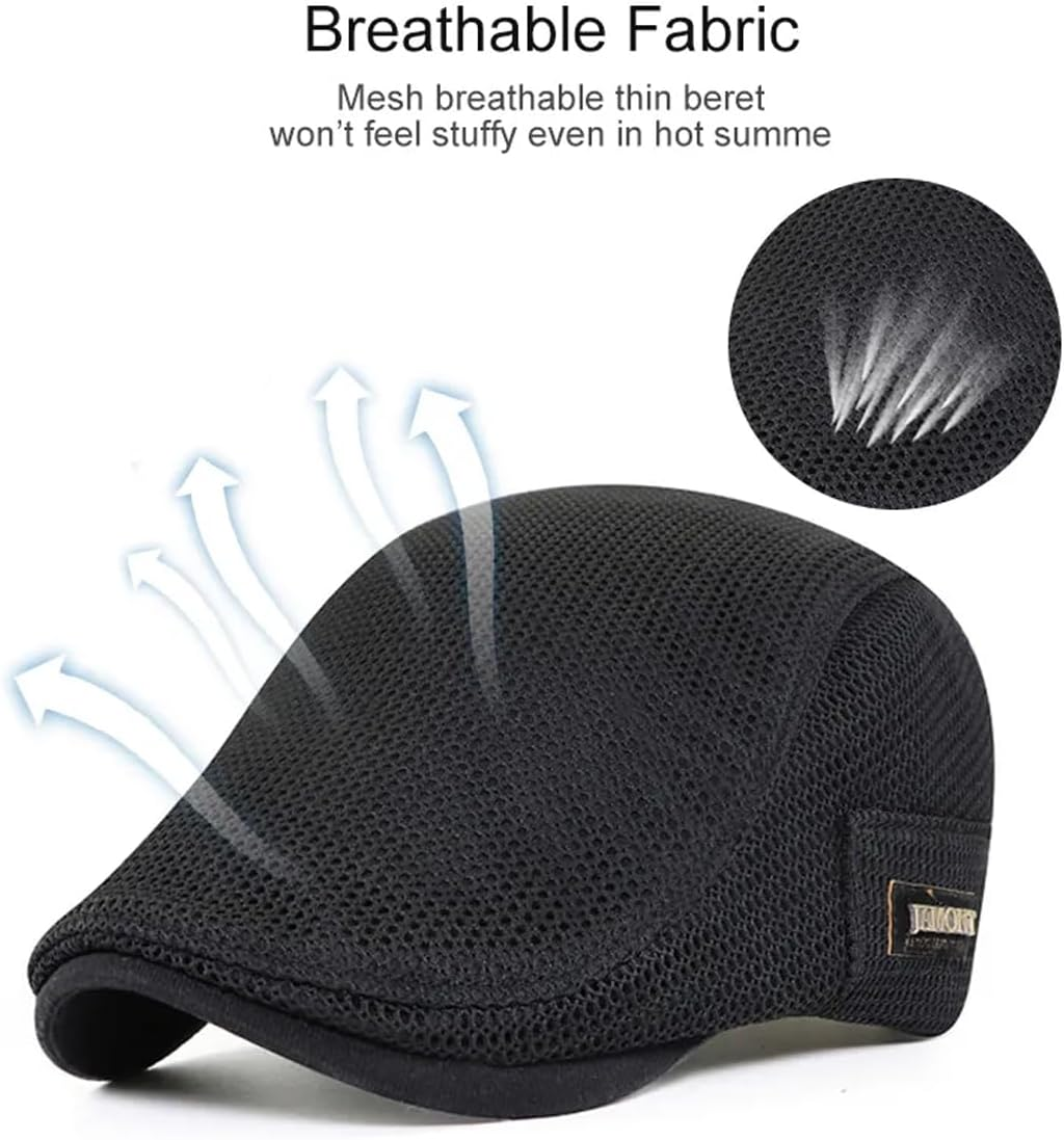 AIMALL Men&rsquo;S Mesh Beret Flat Cap &ndash; Lightweight Breathable Sunshade Summer Hat for Women & Men, Adjustable 22.04&ndash;22.83In Head Size, UV Protection Outdoor Cap image number 3