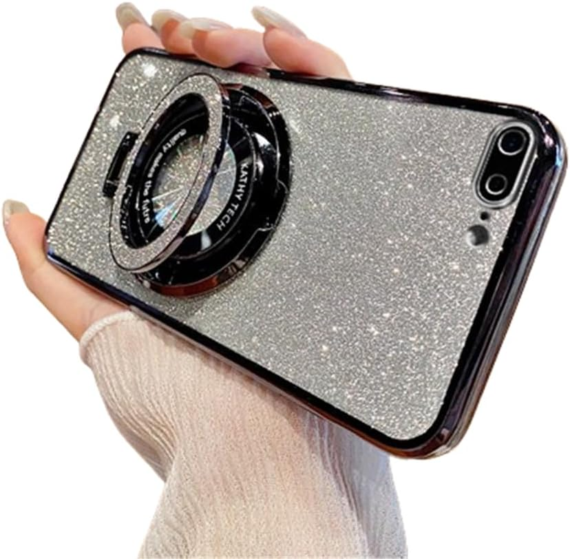 SIYOPINPFY Case for Iphone 16E 2025 6.1 Inch Case with Stand Ring Holder Glitter Sparkling Diamond Protective Silicone Thin Shockproof Camera Protection Mobile Phone Case for Iphone 16E 2025, DS Pink