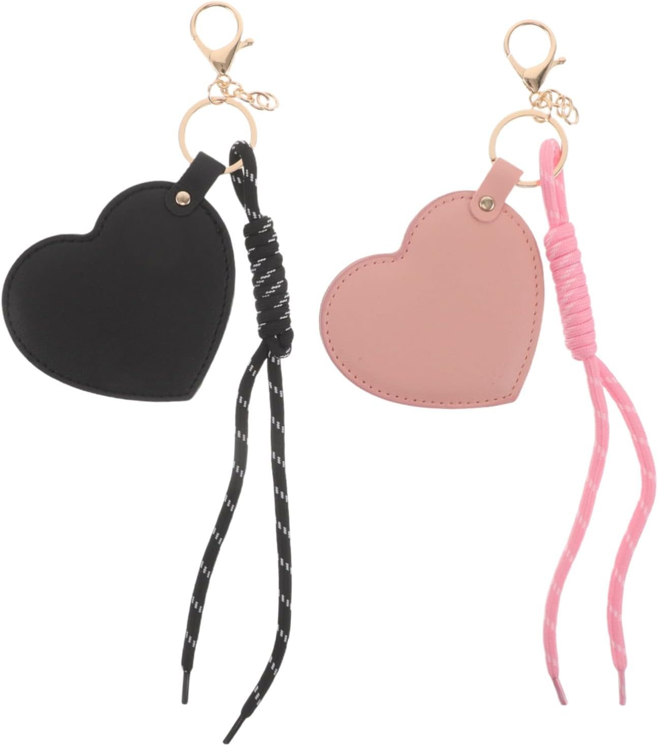 BEBEMOKO 2Pcs Heart-Shaped Compact Mirror Keychain with PU Leather Cover Rotating Mini Vanity Mirror for Purse Portable Travel Accessory for Women