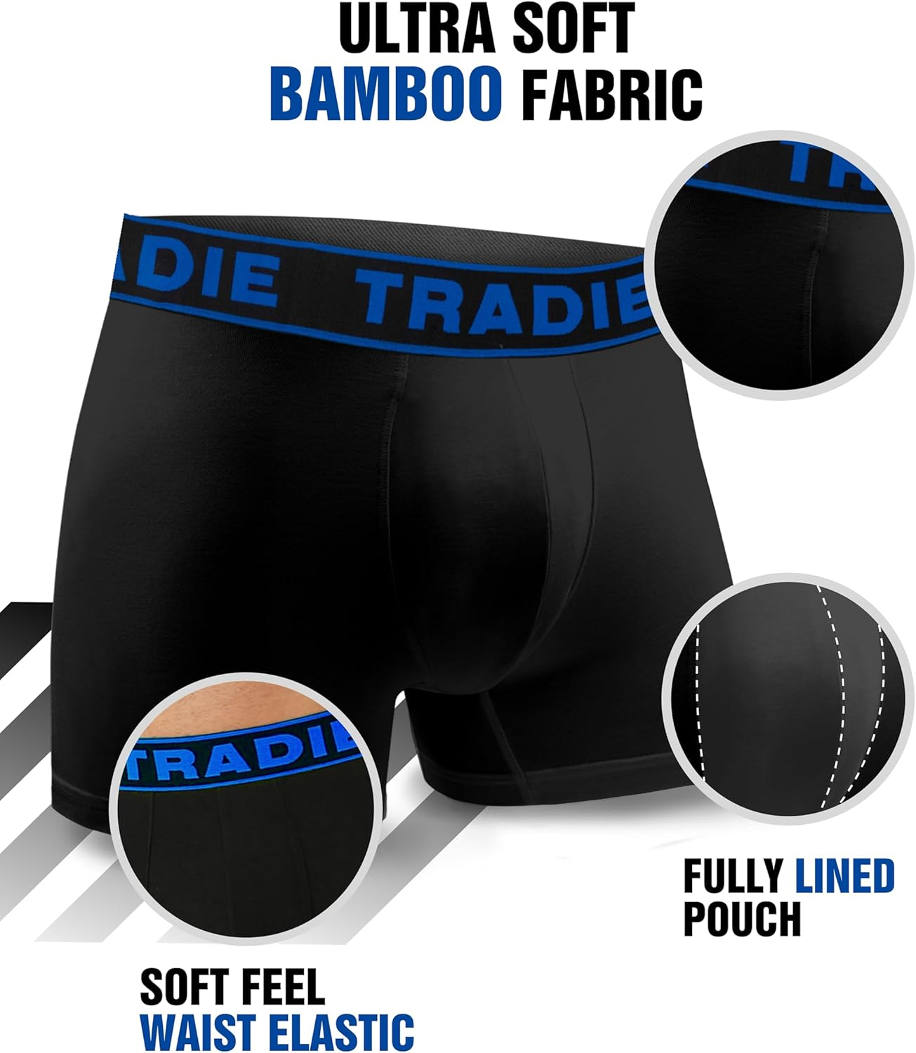 TRADIE Men'S Bamboo Fitted Trunk 3-Pack Mens Underwear, Soft, Comfortable, Breathable Mens Underwear, Boxer-Brief image number 6