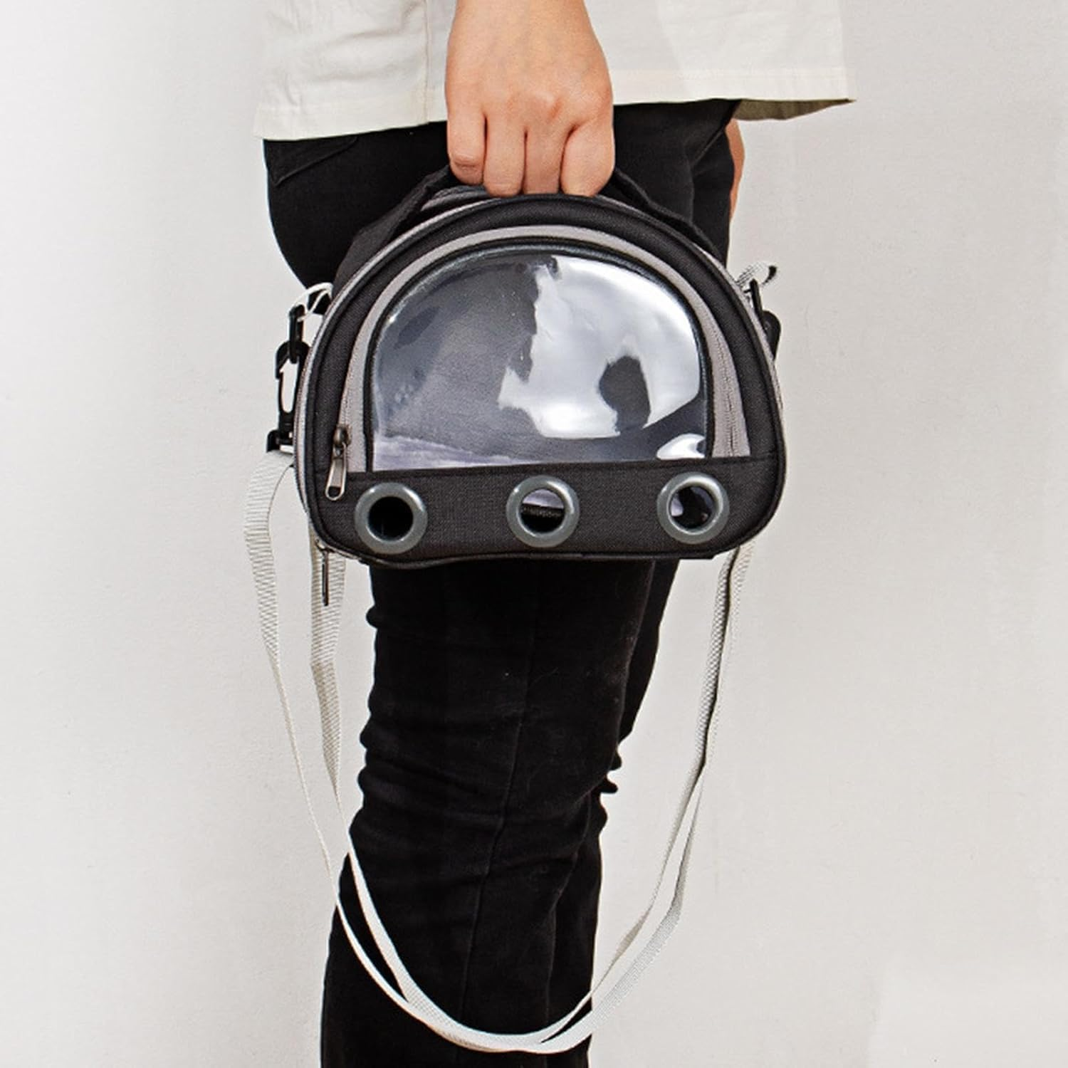 Hamster Travel Carrier Bag Guinea Pig Carrier Bag Travel Small Animals Chinchilla Outgoing Carrier Cage Carrying Shoulder Bag, Pink, S (Black,L) image number 3