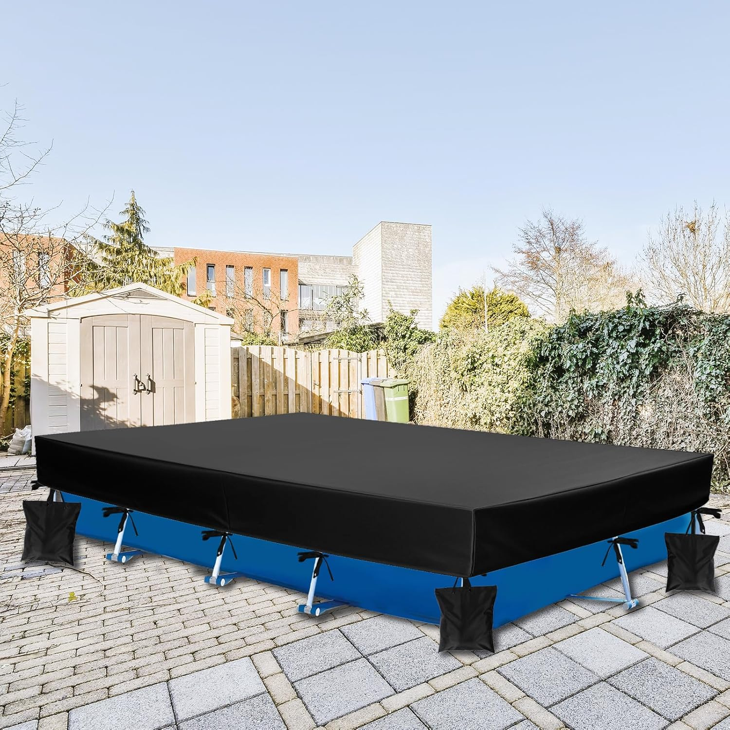 14X7X1 Ft Rectangle Pool Cover for above Ground Pools, Heavy-Duty 210D Oxford Fabric Cover with 4 Sandbags & 1 Storage Bag image number 1