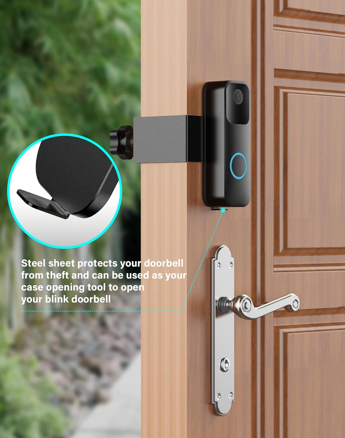 Anti-Theft Blink Video Doorbell Door Mount, No Drilling Stainless & Aluminum Video Camera Doorbell Mount for Apartment Renters Home Office Room - Doorbell Not Included (Black) image number 4