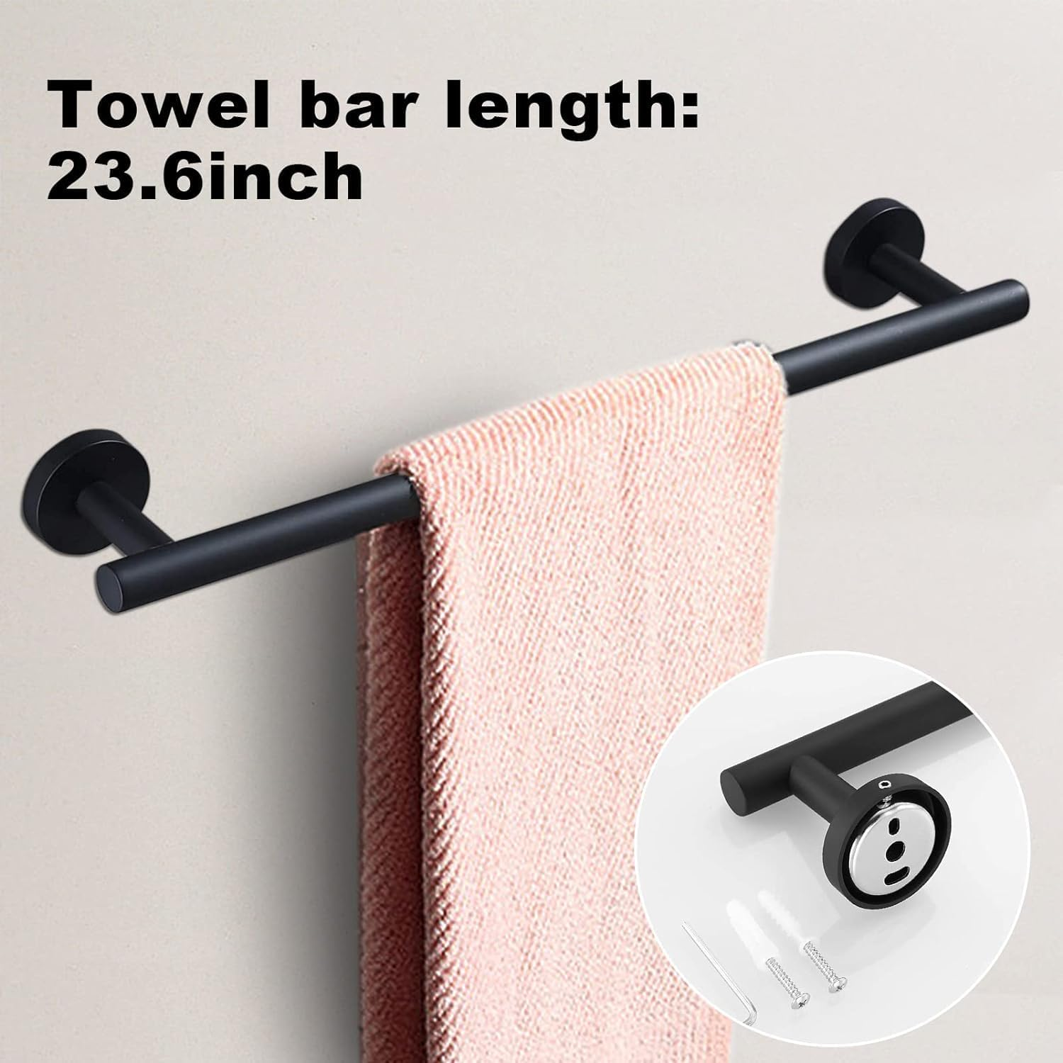 Toptowel 15Sets 23.6Inch Matte Black Bathroom Hardware Set, Include 3PCS 23.6Inch Towel Bar, 3PCS Towel Ring, 3PCS Toilet Paper Holder, 6PCS Robe Hook-Matte Black image number 4