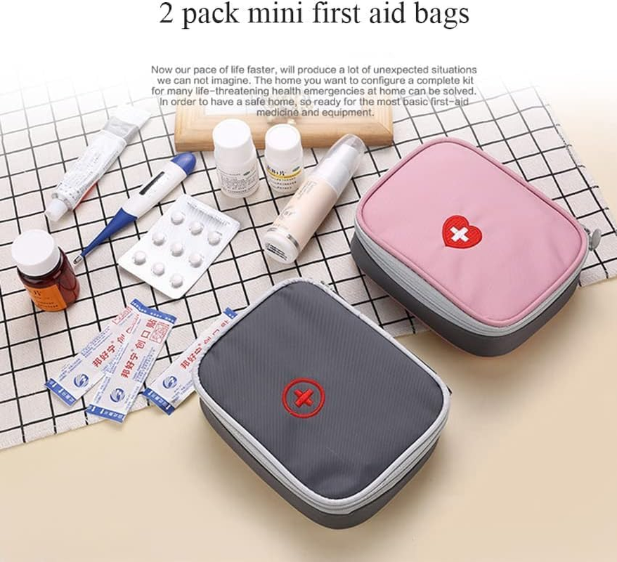 Liyquint 2Pcs Portable First Aid Bag - Mini Travel Medicine Pouch for Medication Storage, Small Empty Medical Organizer Pouch for Office, Emergency & Outdoor Essentials (Pink+Grey) image number 1