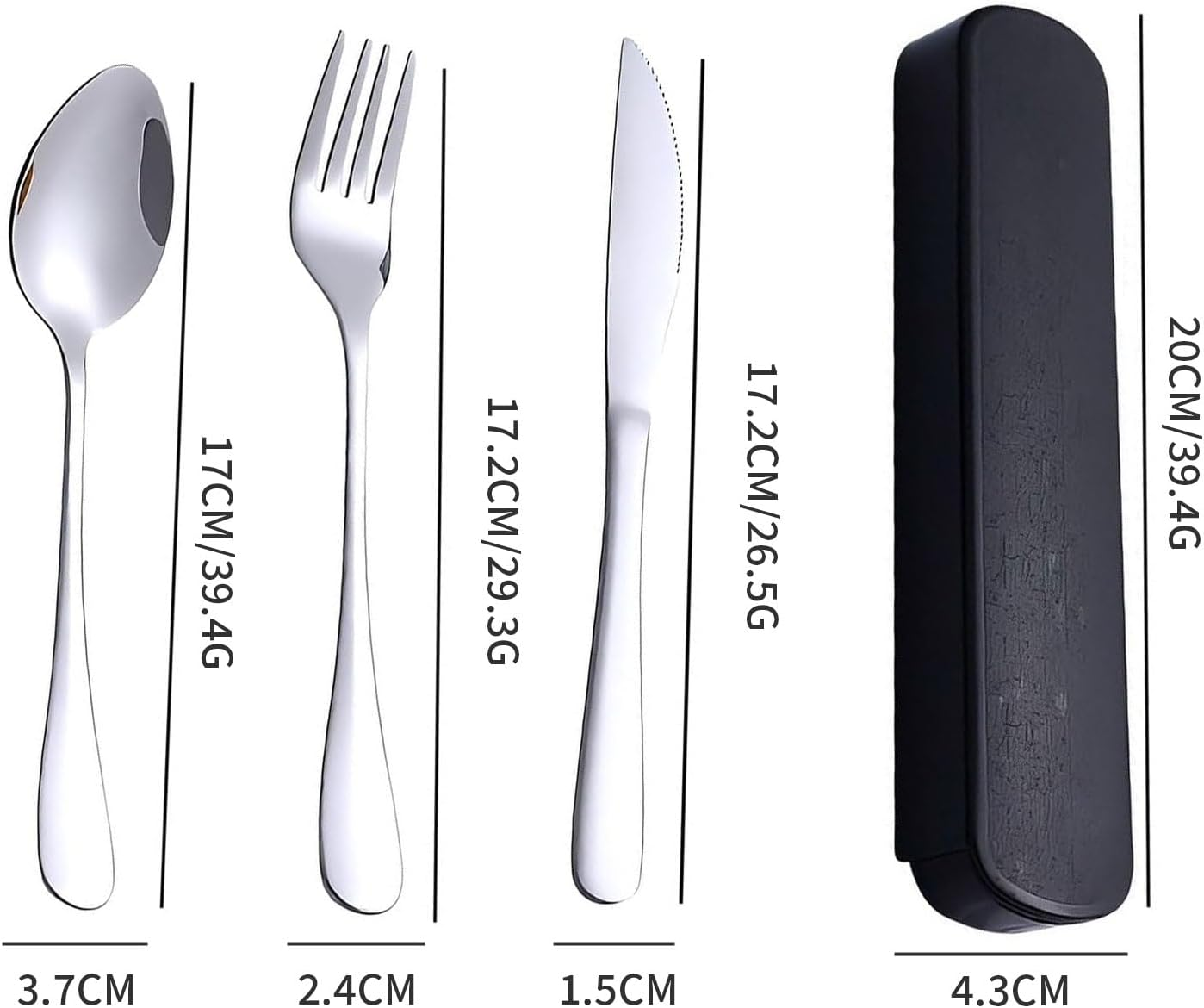 Rhoyee 3PCS Portable Stainless Steel Cutlery Set with Case &ndash; Reusable Silverware for Work, School, Travel &ndash; Fork, Spoon & Knife for Adults & Students image number 4