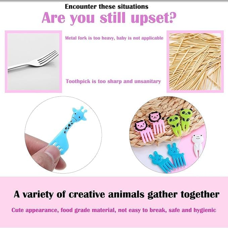 ZANZER Food Fruit Fork Picks for Kids Cute Animals Bento Box Decor Forkscake Little Forks Dessert Forks Mini Cartoon Toothpick for Cake Dessert Pastry Party Supply (Color D) image number 4