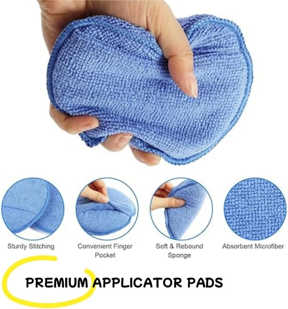 5-Pack Car Wax Applicator Pads, Microfiber Applicator Pad with Finger Pocket, Buffing Polishing Pads for Car Cleaning and Fine Polishing（Blue）