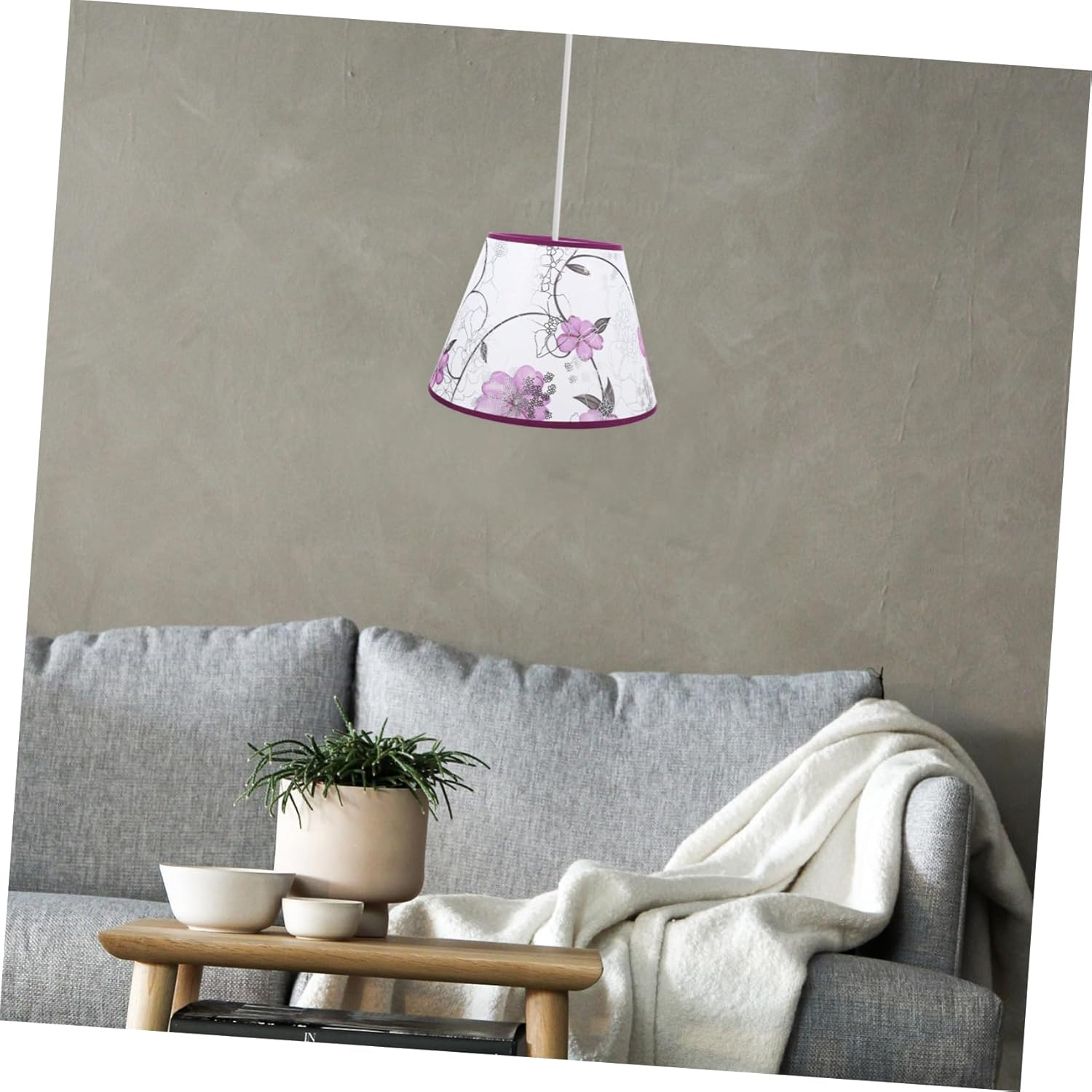 JEWEDECO Vintage Flower Pattern Table Lamp Shade E27 Purple Fabric Lampshade for Bedroom and Home Use Decorative Cone Design for Bedside and Corridor image number 3