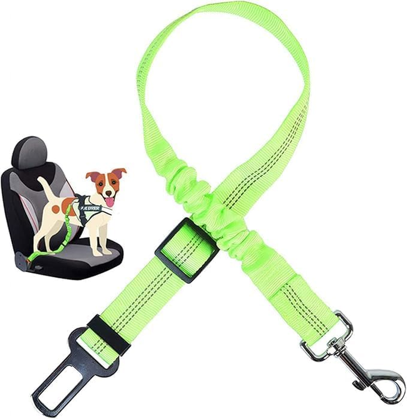 Green Adjustable Dog Car Seat Belt - Stretchable Bungee Safety Harness with Clip Buckle for Pet Travel in Truck & Vehicle image number 5