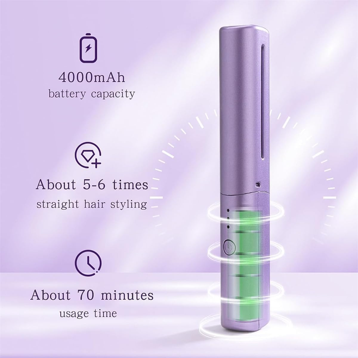 Rechargeable Mini Hair Straightener, Portable Straightening Brush with Negative Ion, Cordless Straightener Brush, Lightweight & Mini for Travel (Pink) image number 2