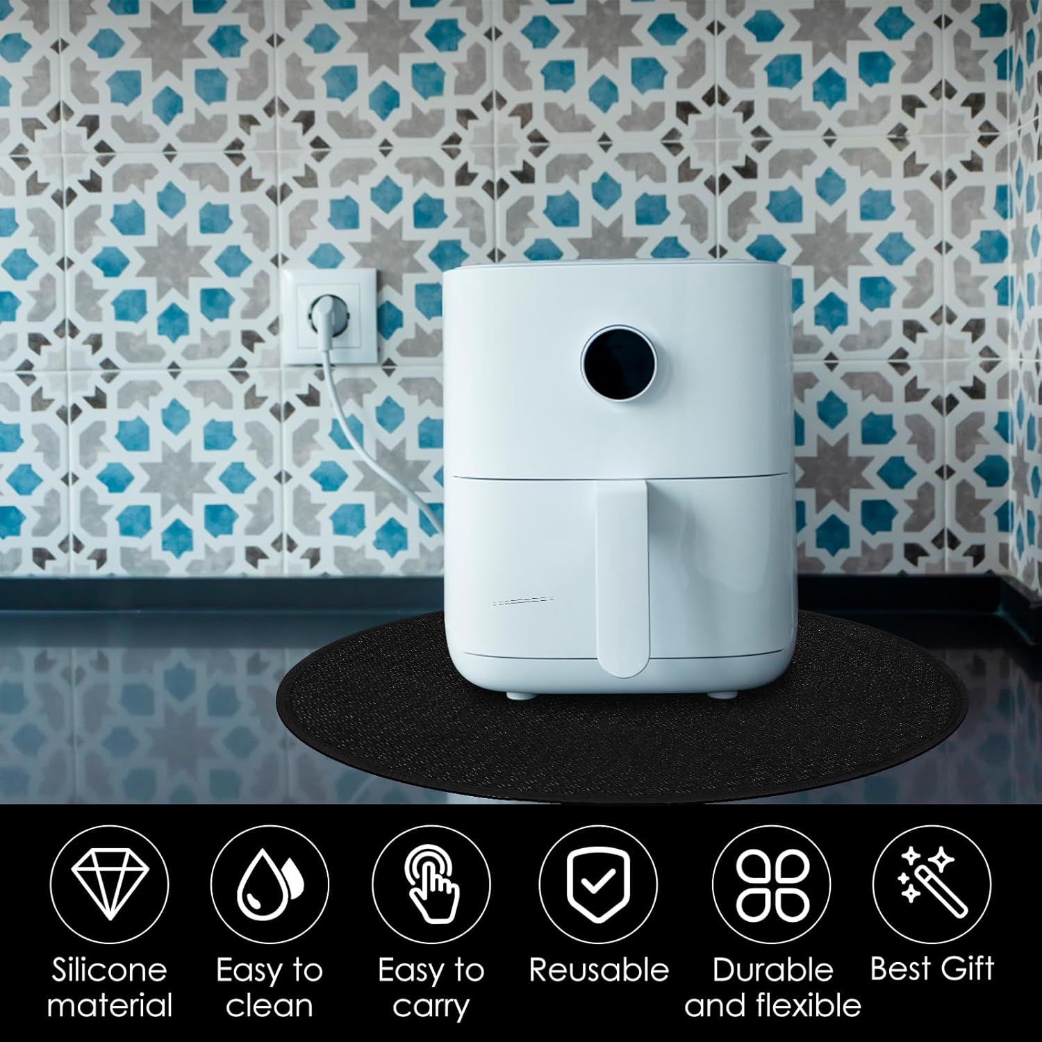 2 Pcs 20" Fire Pit Mats round Fireproof under Grill Mat Fire Pit Deck Protector Mat Oil-Proof Waterproof BBQ Pad Fire Pit Mat for Outdoor Grill Deck Protector for Porch Decks BBQ Camping Bonfires image number 4