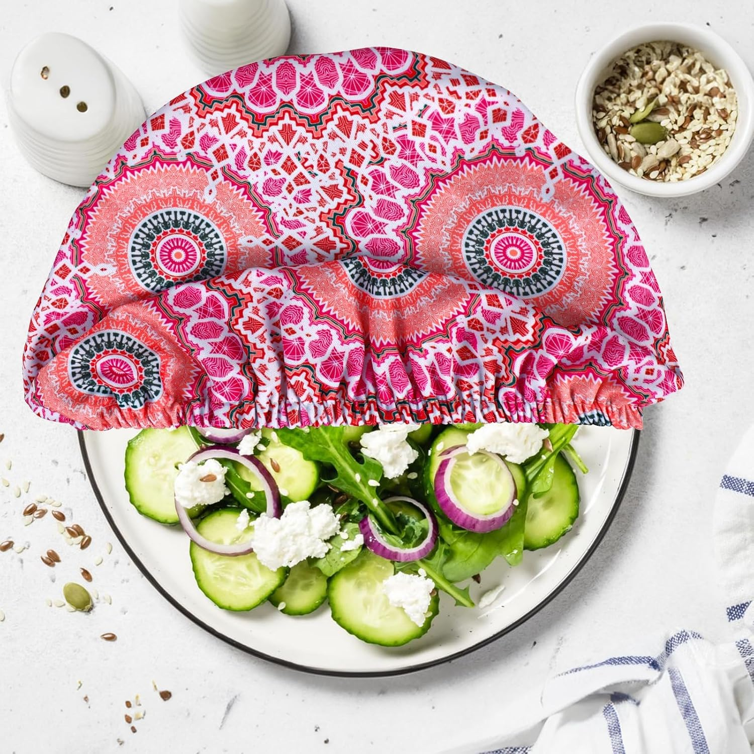 Hapurs Set of 5 Reusable Food Cover Bowl Covers, Elastic Fabric Covers Multi Purpose Food Storage Dish Covers Can Lids, Fruit Vegetable Meat Preservation Fresh Keeping Bread Rising Cover (Mandala A) - Aztec image number 5