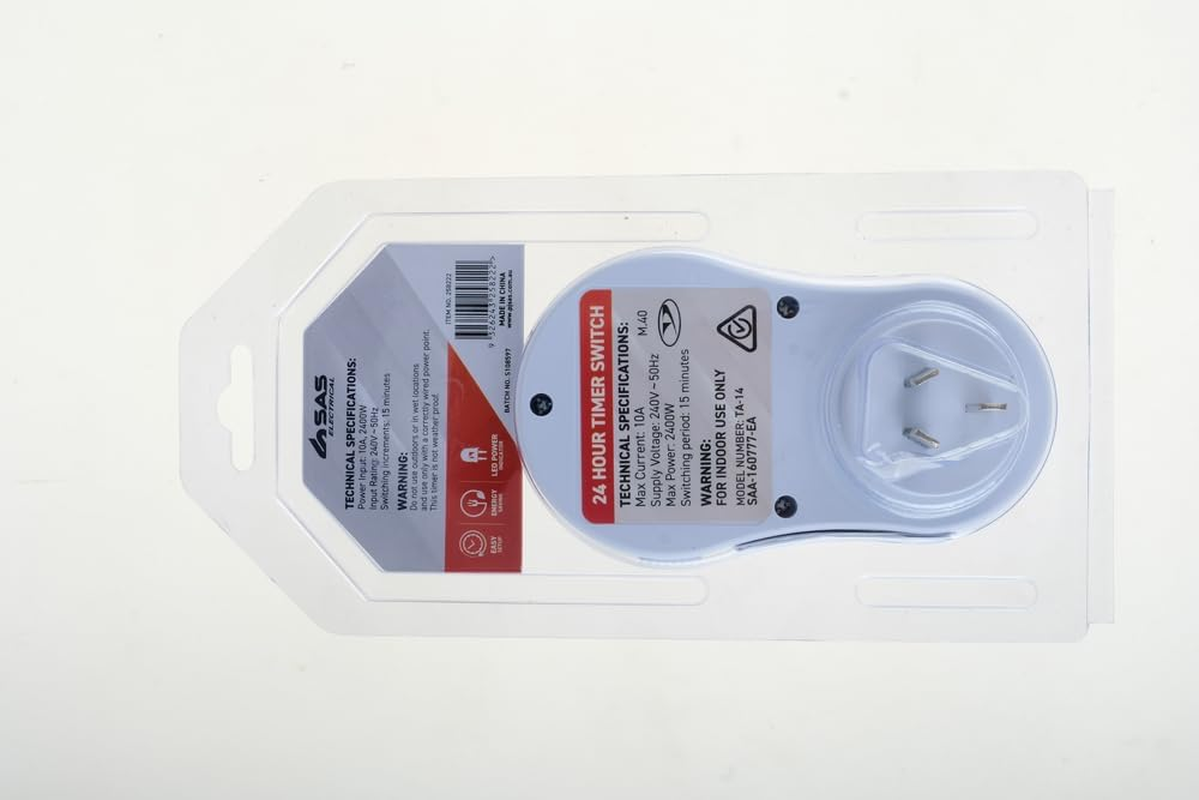 SAS Electrical 240V 10A 24-Hour Timer, White, 120 X 70 Mm image number 5