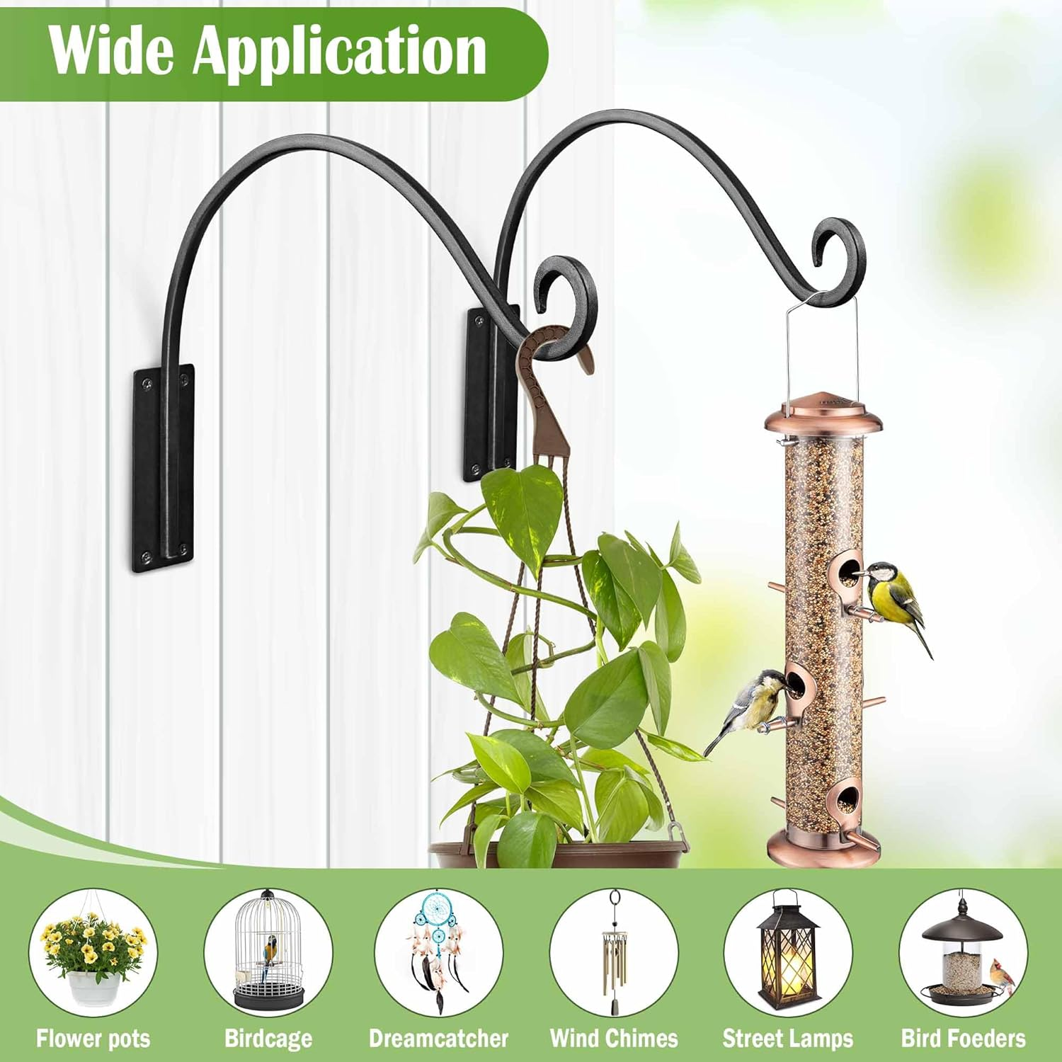 Heavy Duty Plant Hanger Bracket - Outdoor Hand-Forged Hanging Plant Bracket Durable and Stable Bird Feeder Hanger (16" - 2Pcs)