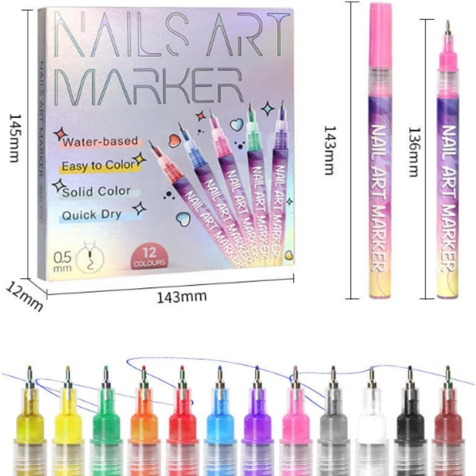 Symphonyof 12 Colors Nail Art Pens Set, 2025 New DIY Nail Art Markers for Gel Nails, Nail Polish Pens Quick Dry Nail Art Tools (2Pcs) - 1Pcs image number 3