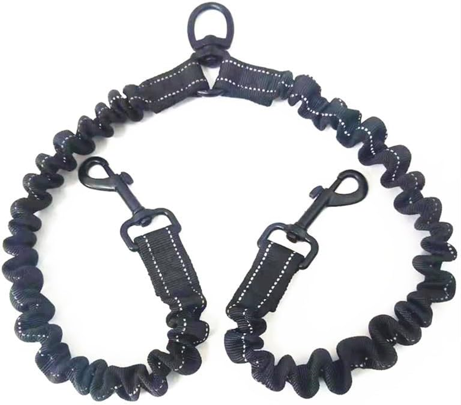 Pet Double Dog Leash, Shock Absorbing Reflective Bungee Lead Walk 2 Dogs with Ease, 360&deg; Swivel No Tangle,Adjustable Reflective and Adjustable Dog Drawstring (Black, 2.5 * 80CM) image number 3