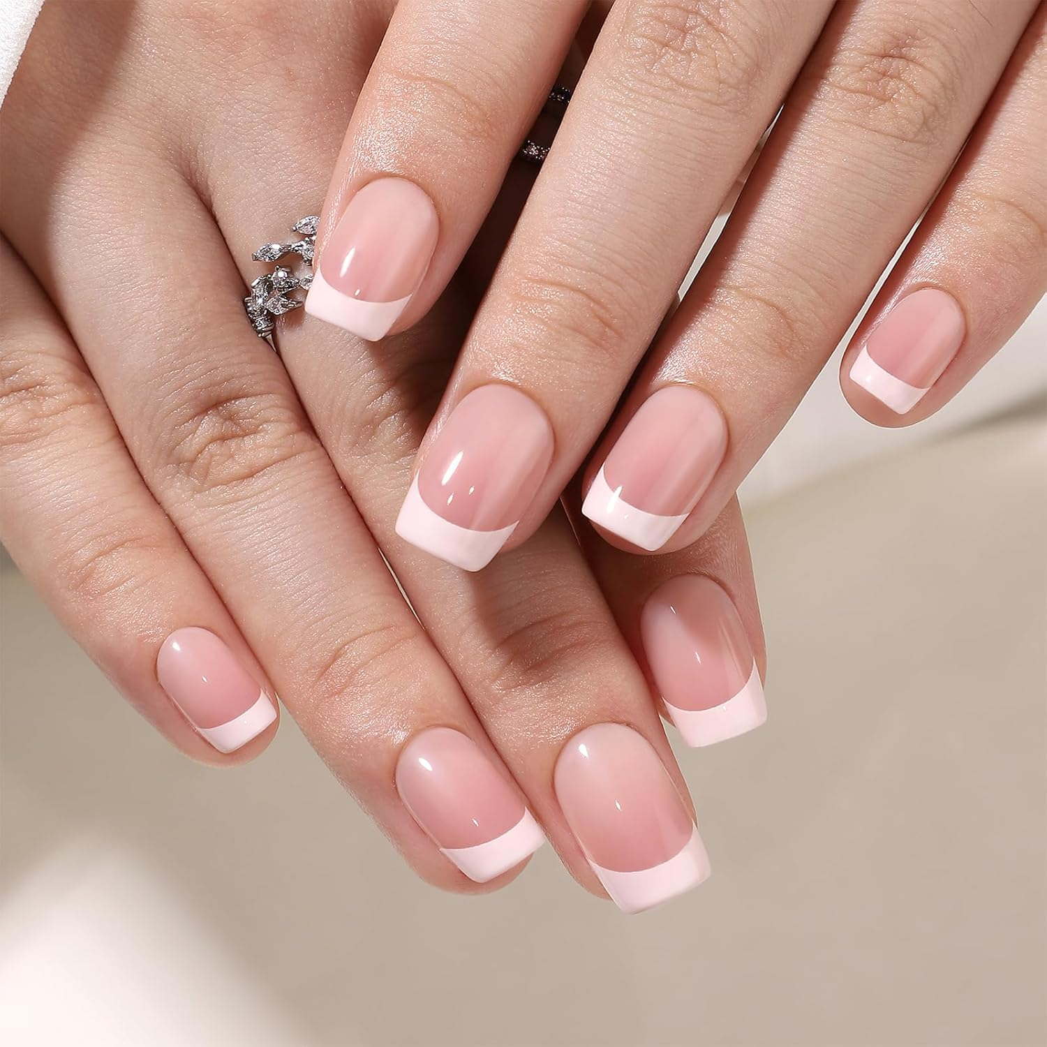 Noerrors 24 Pieces Short Almond Rose Red Flower Design Push Nails in Hot Pink Spring Summer Exquisite Glue and Stick Nail Art Manicure