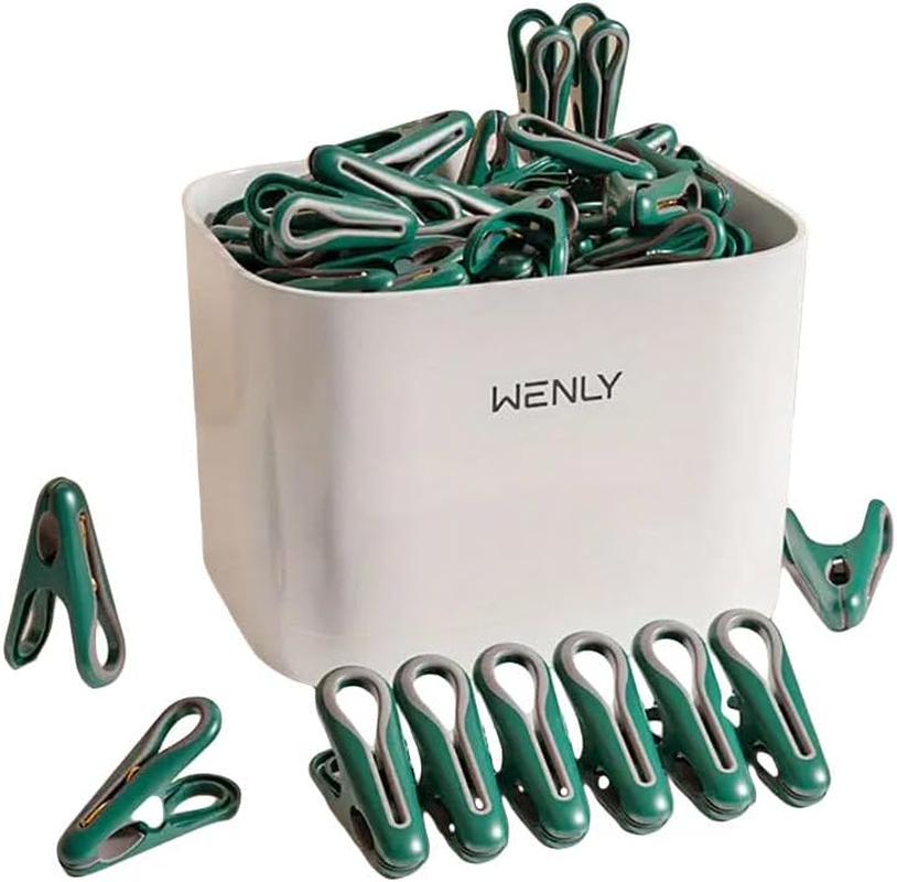 AIMALL 24 PCS Non-Marking Clothes Hanging Clips - Windproof Anti-Slip Hosiery Clips with Storage Basket for Home, Dormitory, and Household Use