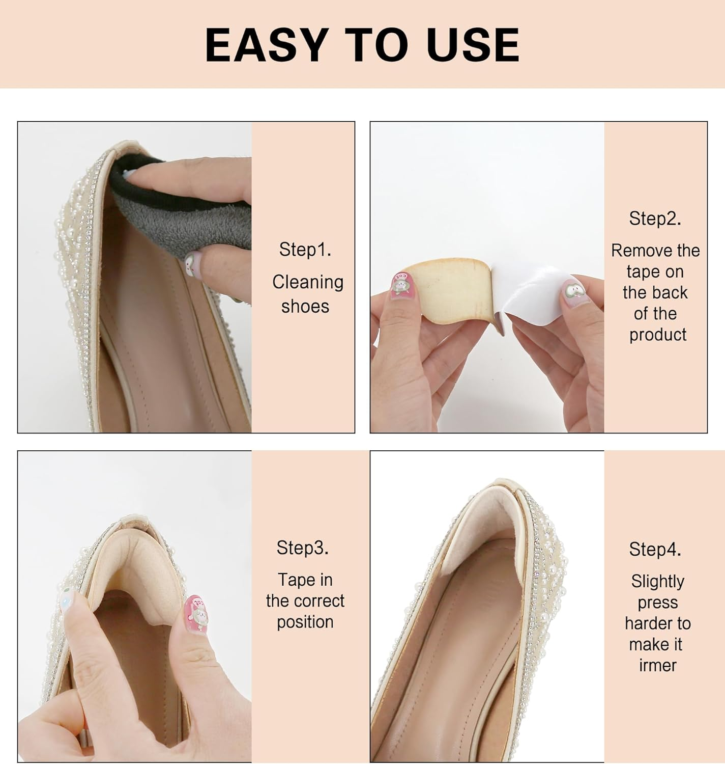 8Pieces Heels Grip Liner | Leather Heel Cushion Pads Back of Heel Protectors Cushions | Self-Adhesive Foot Care Protectors | Heel Pads Snugs for Shoe Too Big Men Women, Filler Improved Shoe Fit and Comfort image number 1