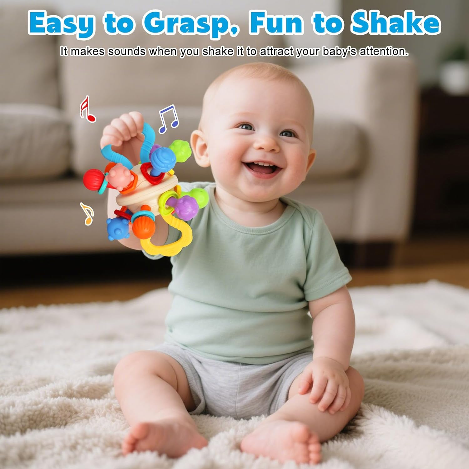 Baby Montessori Sensory Ball for 0-6 6-12 Months, Food Grade Baby Rattle, Infant Newborn Developmental Learning Plays Gifts for Baby Boys Girls