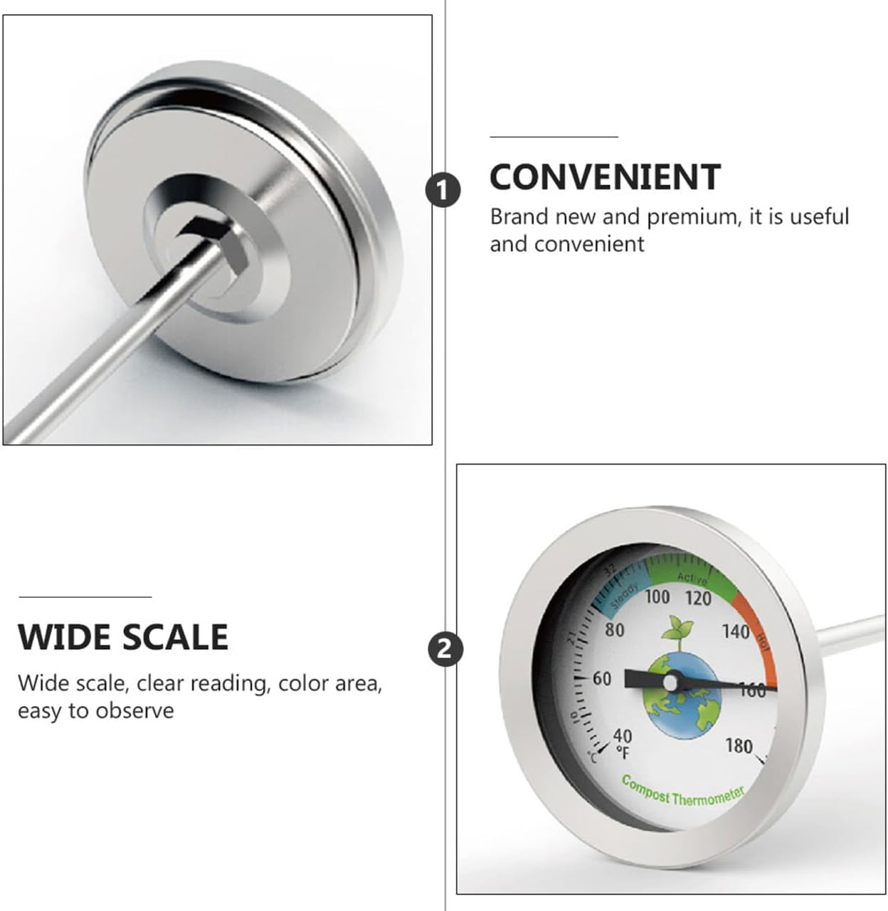 Kisangel Soil Thermometer, 19.6 Inch Compost Plant Waterproof Thermometer Probe for Garden Accurate Essential Measurement image number 6