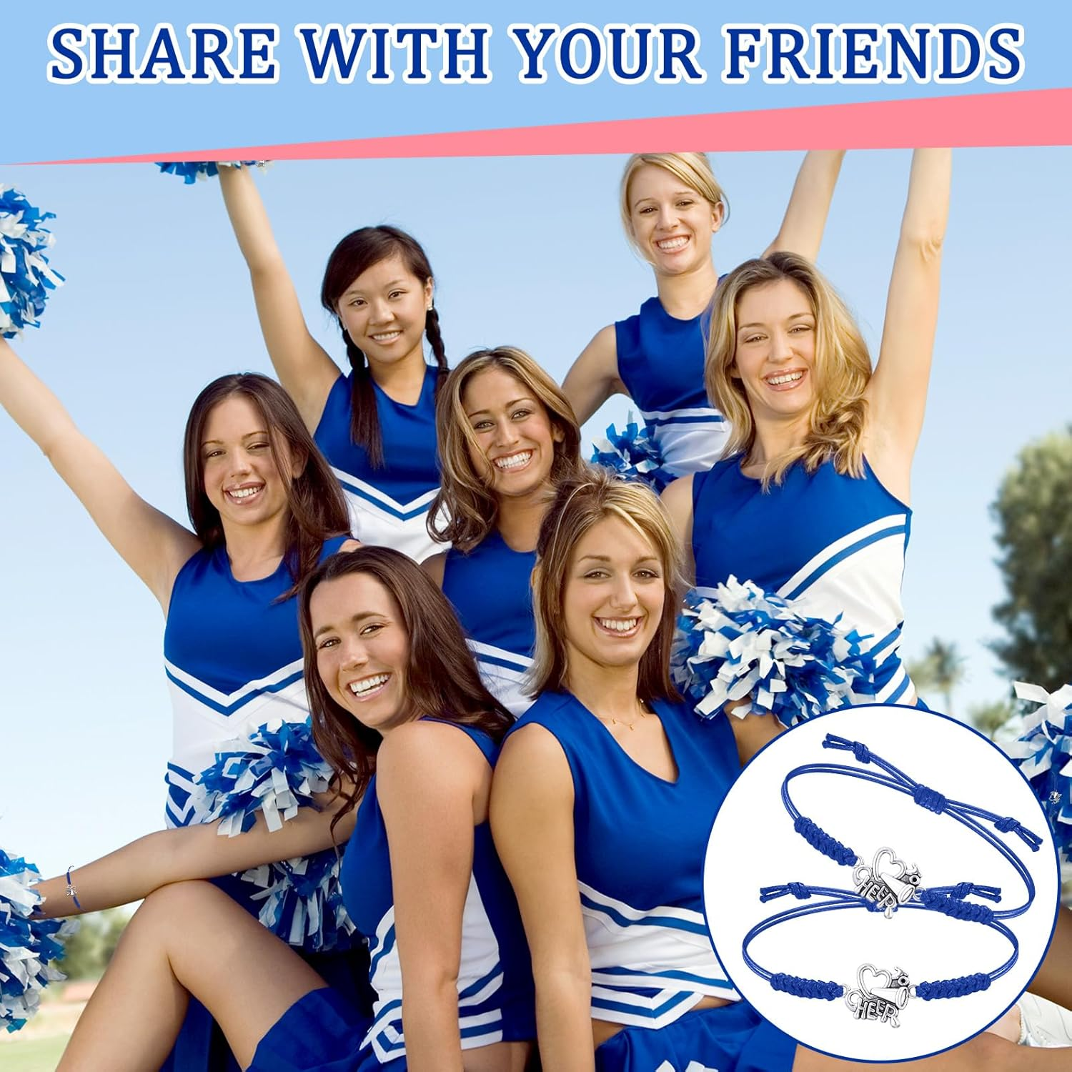 Rtteri 20 Pcs Cheerleader Gifts Cheer Bracelet Girls Cheerleading Charm Bracelet Adjustable Cheerleader Gifts for Cheer Team Cheerleading Jewelry Accessories Bulk