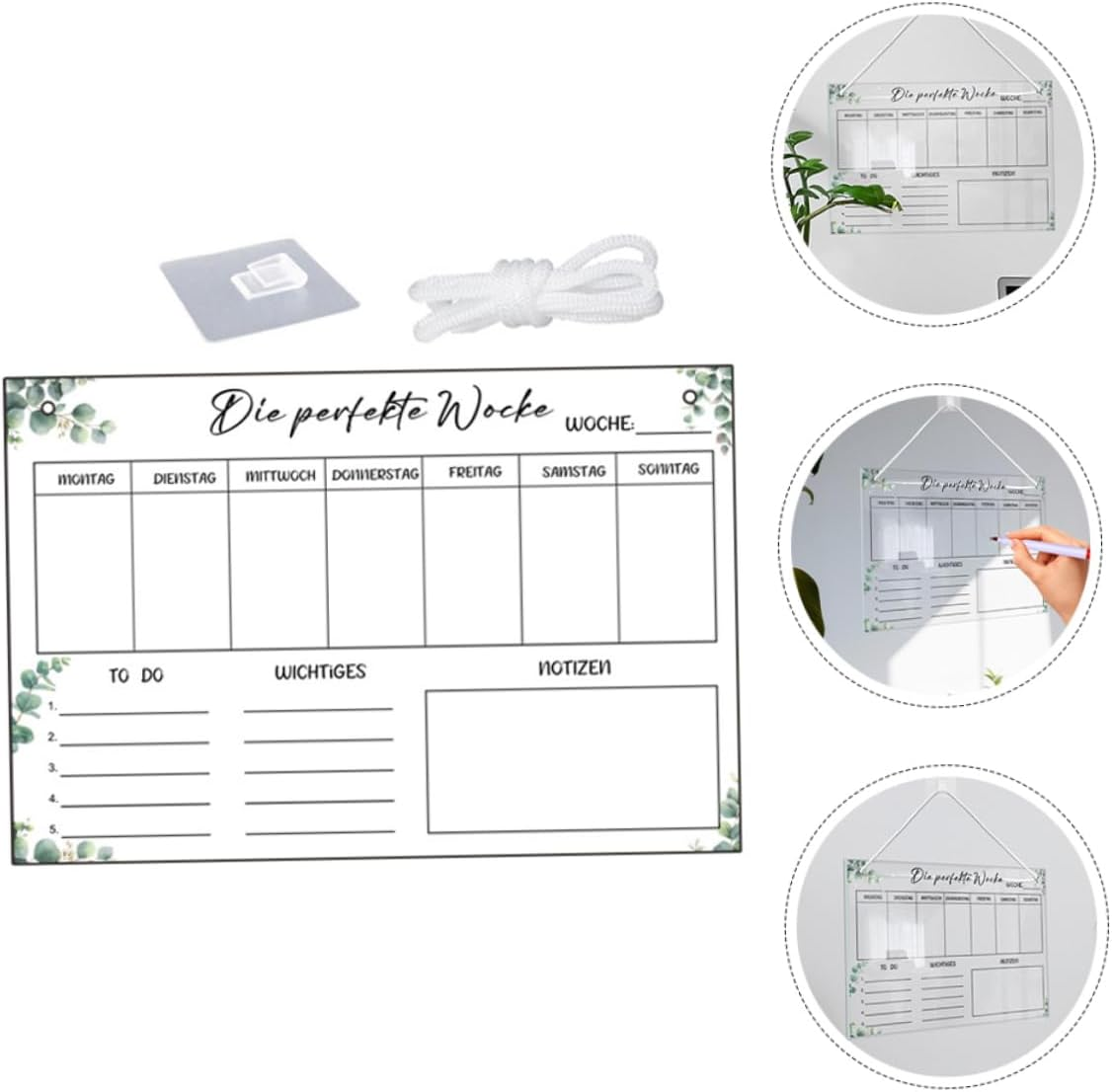 NUOBESTY 1Set Hanging Dry Erase Board for Daily Planning Smooth Wall Planner Reusable Memo Board Hooks String Organize Your Schedule Efficiently