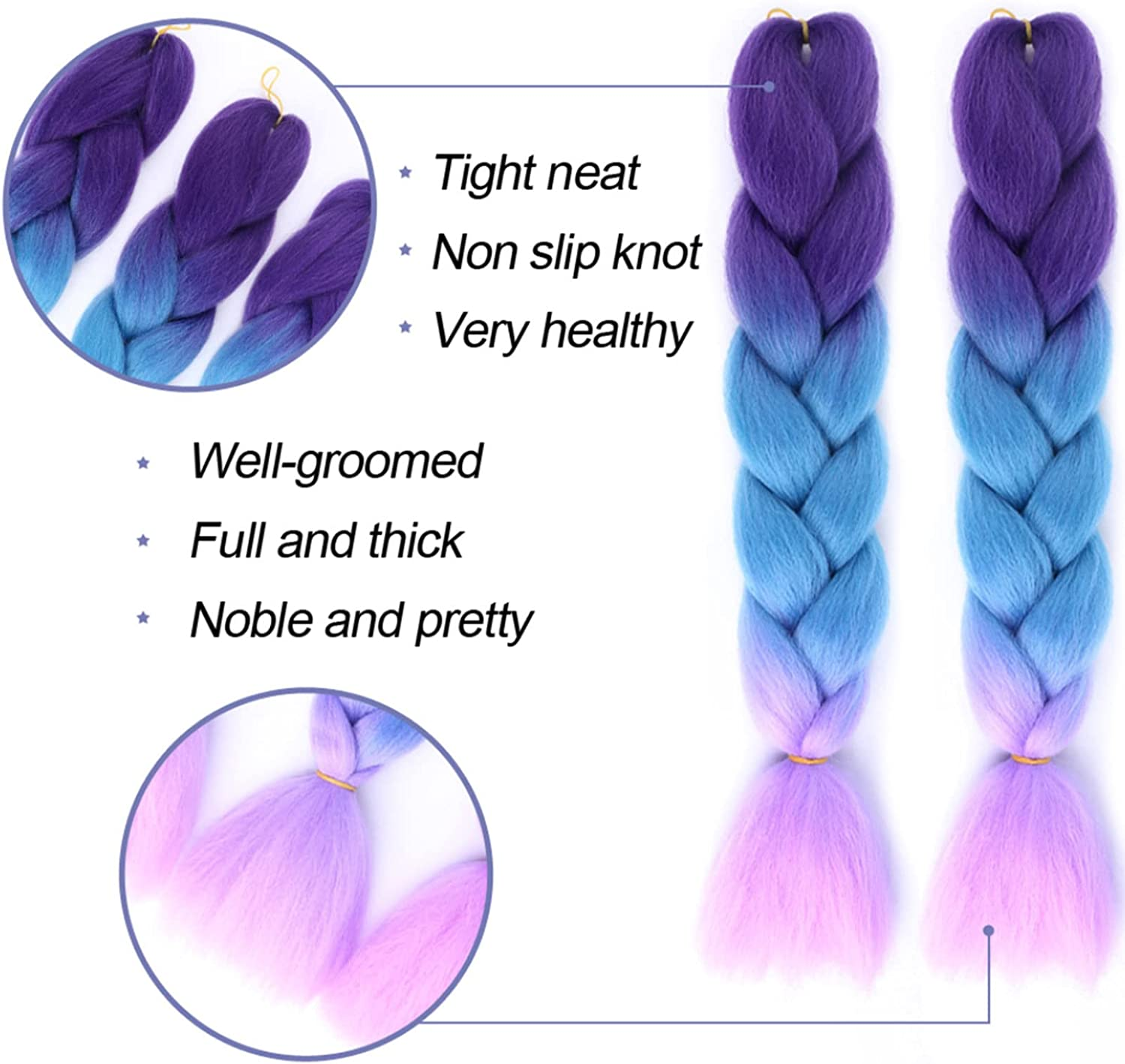 (2 Pack) 24"Ombre Jumbo Braiding Hair Extensions, MH MOIHSING High Temperature Synthetic Fiber Hair Extensions Hair Twist Braiding Pre-Stretched Extensions for Women (Green(24" Length)) image number 3