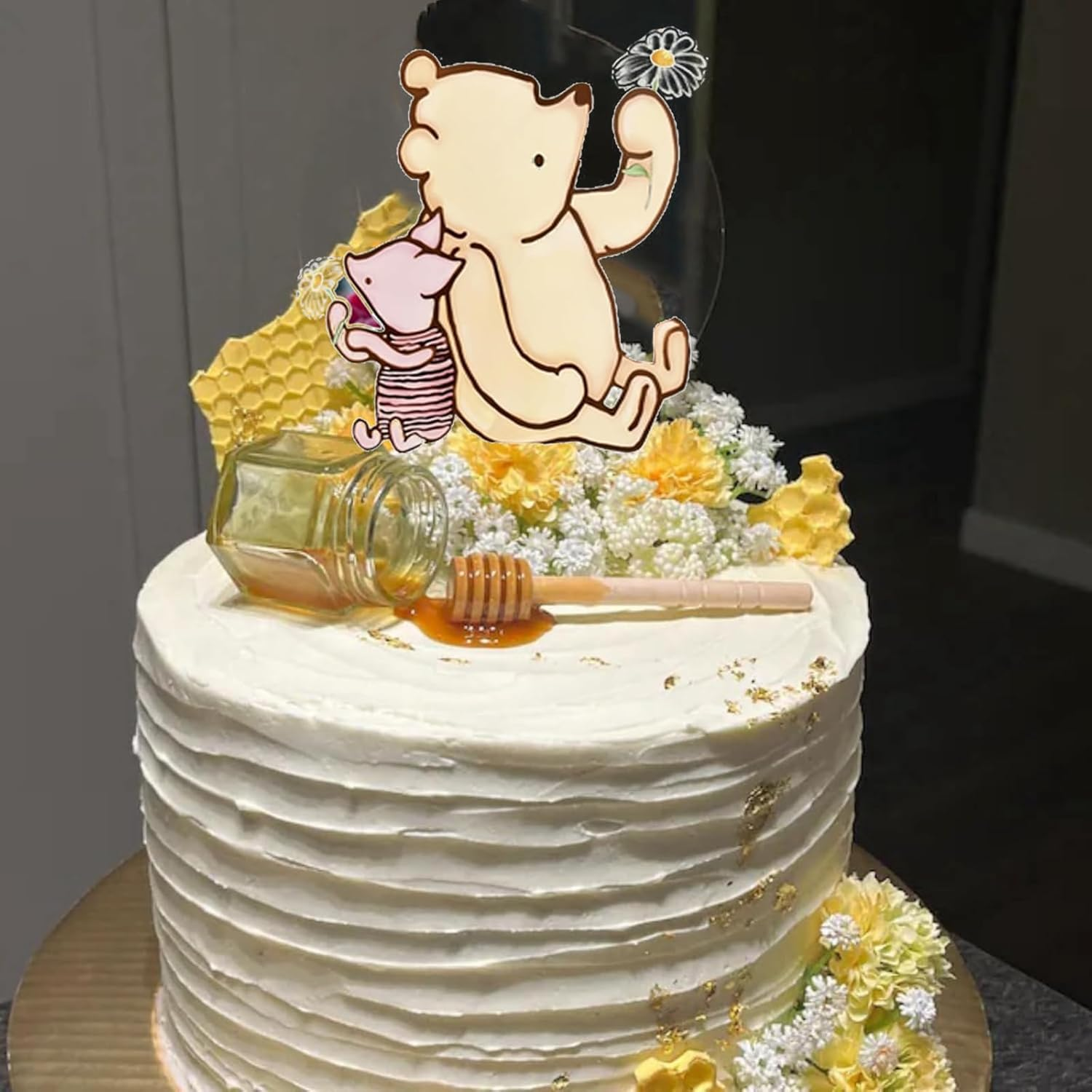 1PCS Winnie Cake Topper Welcome Baby Acrylic 5Inch Cake Toppers Cupcake Toppers Classic the Pooh Baby Shower Decorations Winnie Birthday Party Supplies image number 1