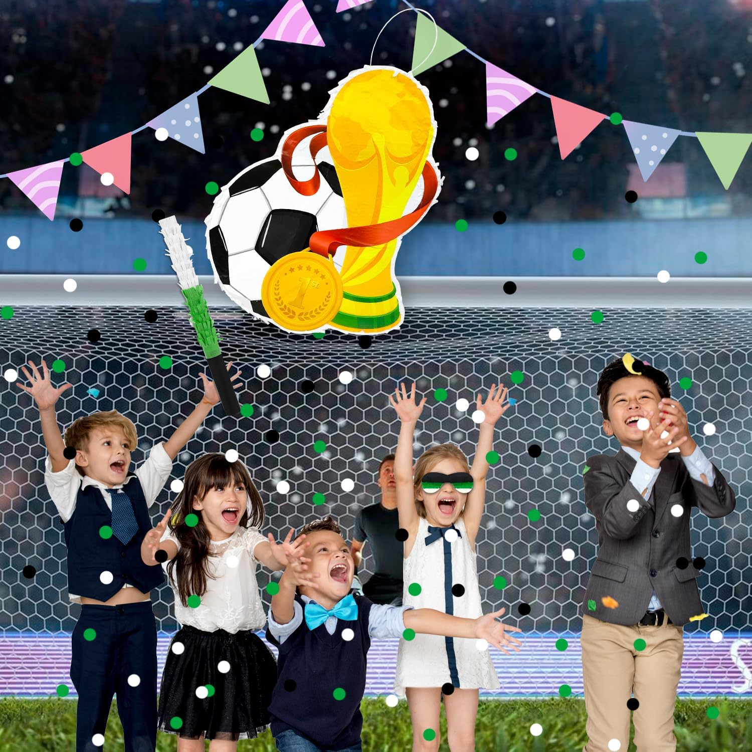 Soccer Ball Pinata, 4 Pcs Soccer Pinatas Bundle - 15.1'' Soccer Theme Pi&ntilde;ata, Soccer Party Pinata Stick & Soccer Party Games Blindfold Etc Sports Supplies