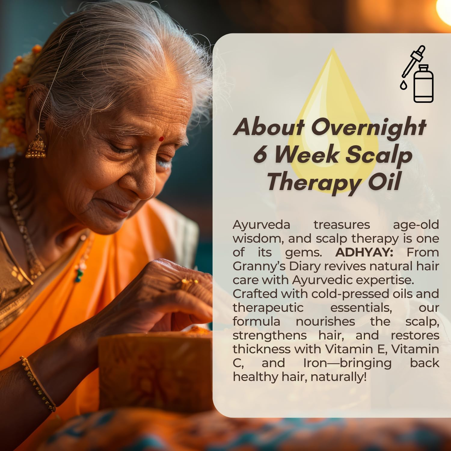 Adhyay Overnight Scalp Oil| 6 Week Therapy Enriched with Goodness of Almond, Turmeric, Onion and Blackseed! image number 1