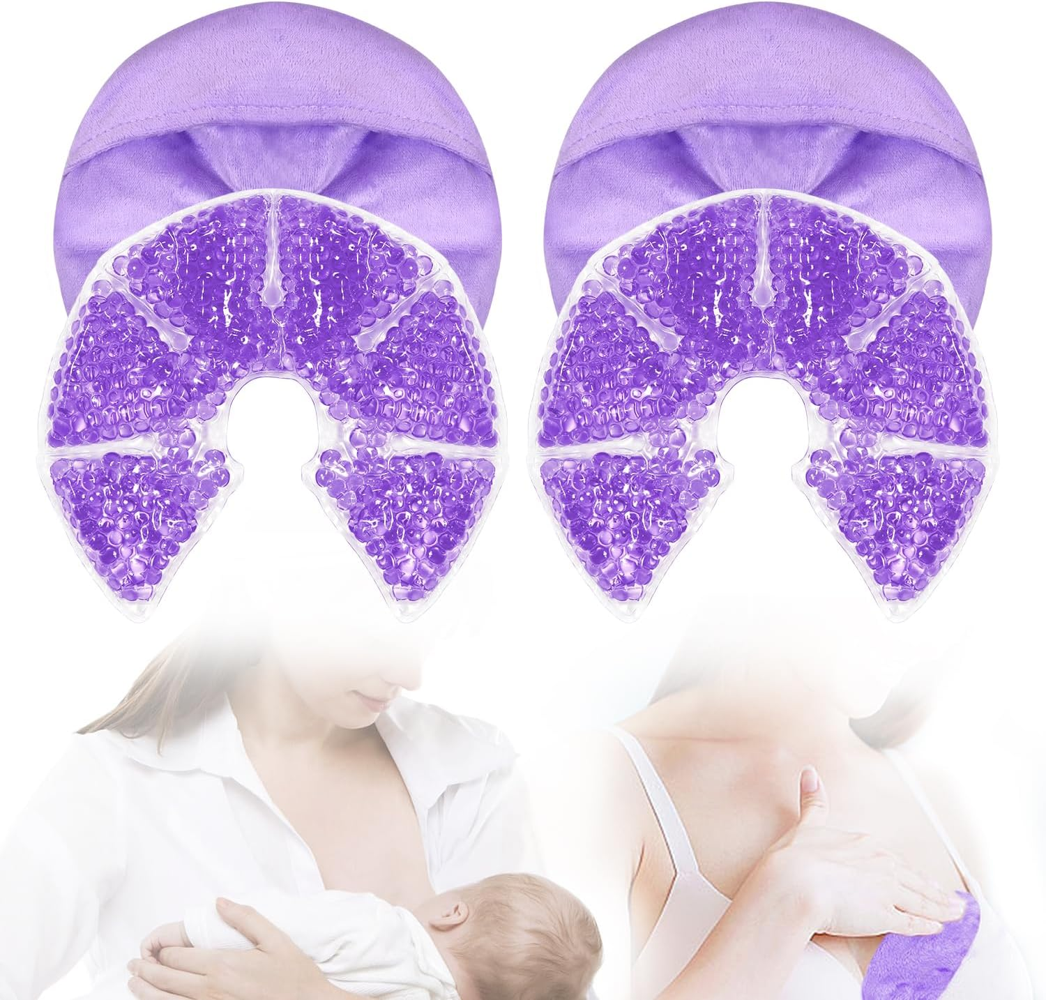 Hot Cold Gel Bead Breast Therapy Pack,Breast Ice Packs for Breastfeeding,Relief for Breastfeeding,Nursing Pain, Mastitis,Engorgement,Plugged Ducts, Boost Milk Let-Down & Production (#42 Purple)