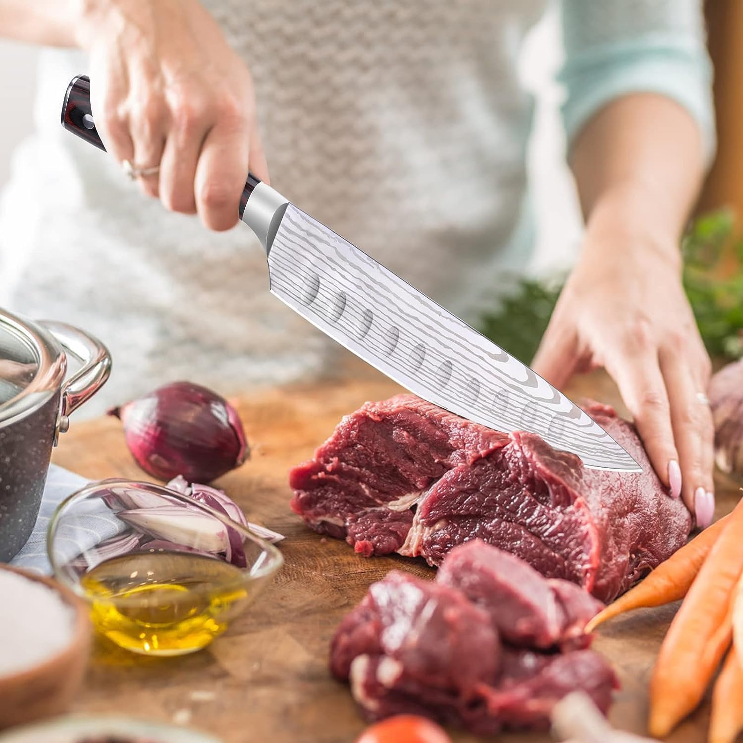 Chef Knife 8 Inch Kitchen Knife Ultra Sharp Home Cook Knife 5Cr15Mov Chefs Knife Ergonomic Pakkawood Handle Knives Choice & Kitchen Gadgets image number 1