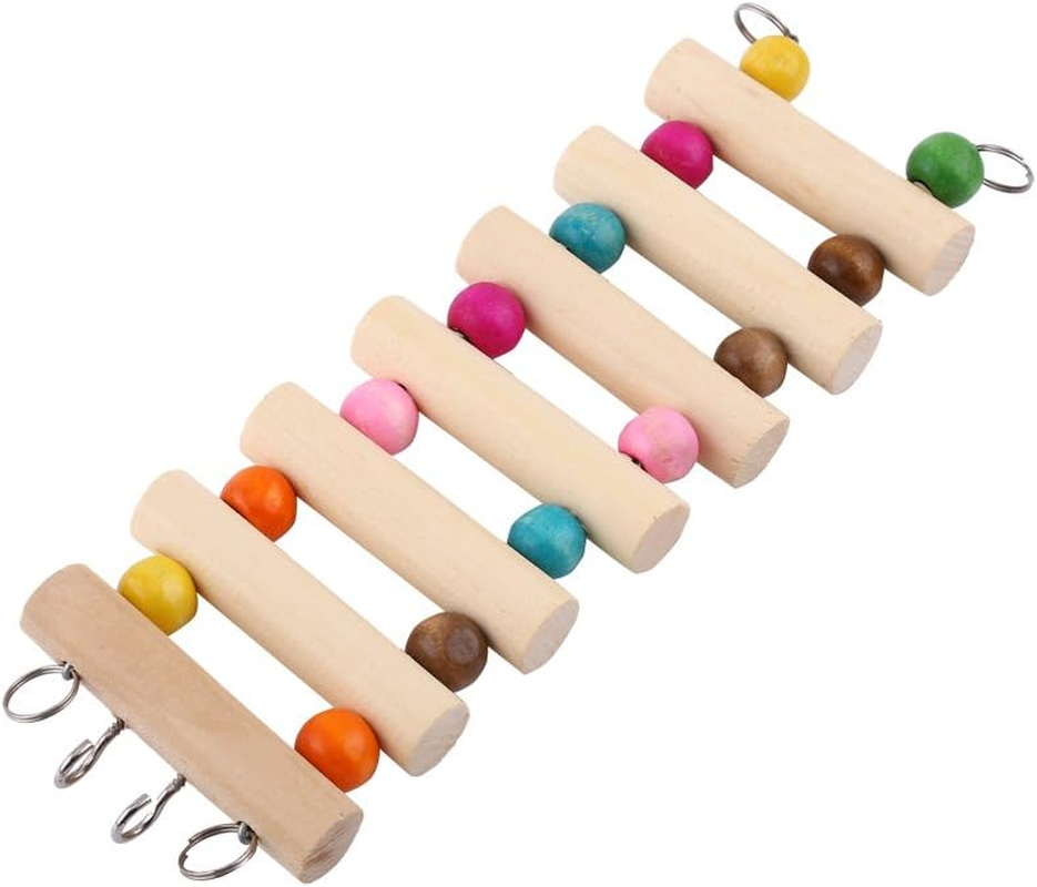 Pet Bridge Ladder Toy, S/M/L Wooden Bendable Rope Suspension Bridge with Rainbow Beads Climbing Swing Steps Teeth Chew Toys Cage Decoration for Mouse Rat Hamster Parrot(S) image number 2