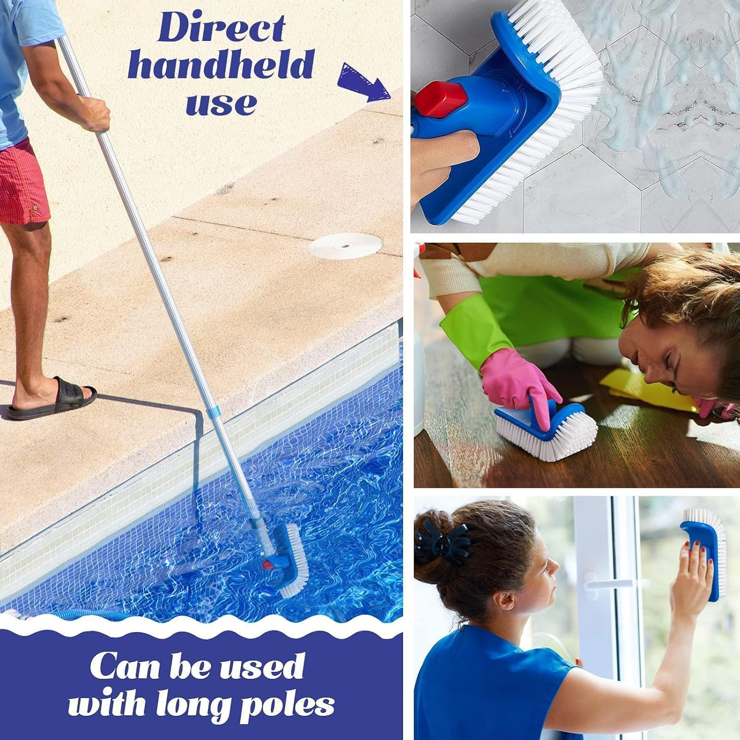 Upgraded Aluminum Pool Brush Head &ndash; Heavy Duty Scrub Brush for Pool Walls & Ground, Curved Ends for Deep Cleaning Swimming Pools, Durable Pool Maintenance Brush Tool (Blue) image number 3