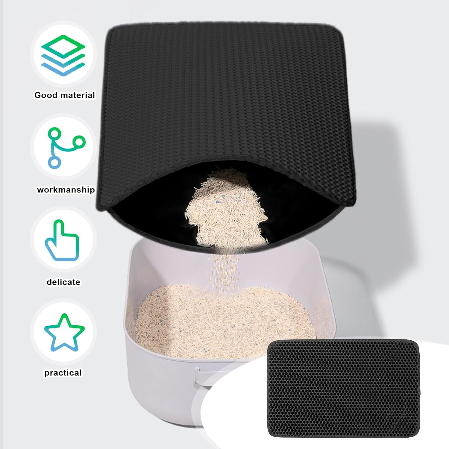 Cat Litter Tray Mat, Cat Mat 90 X 60 Cm, Cat Litter Mat, Waterproof Cat Litter Tray Mat, Double Layer Design, Honeycomb, Cat Litter Tray Mat, Easy to Clean for Cats Dogs image number 6