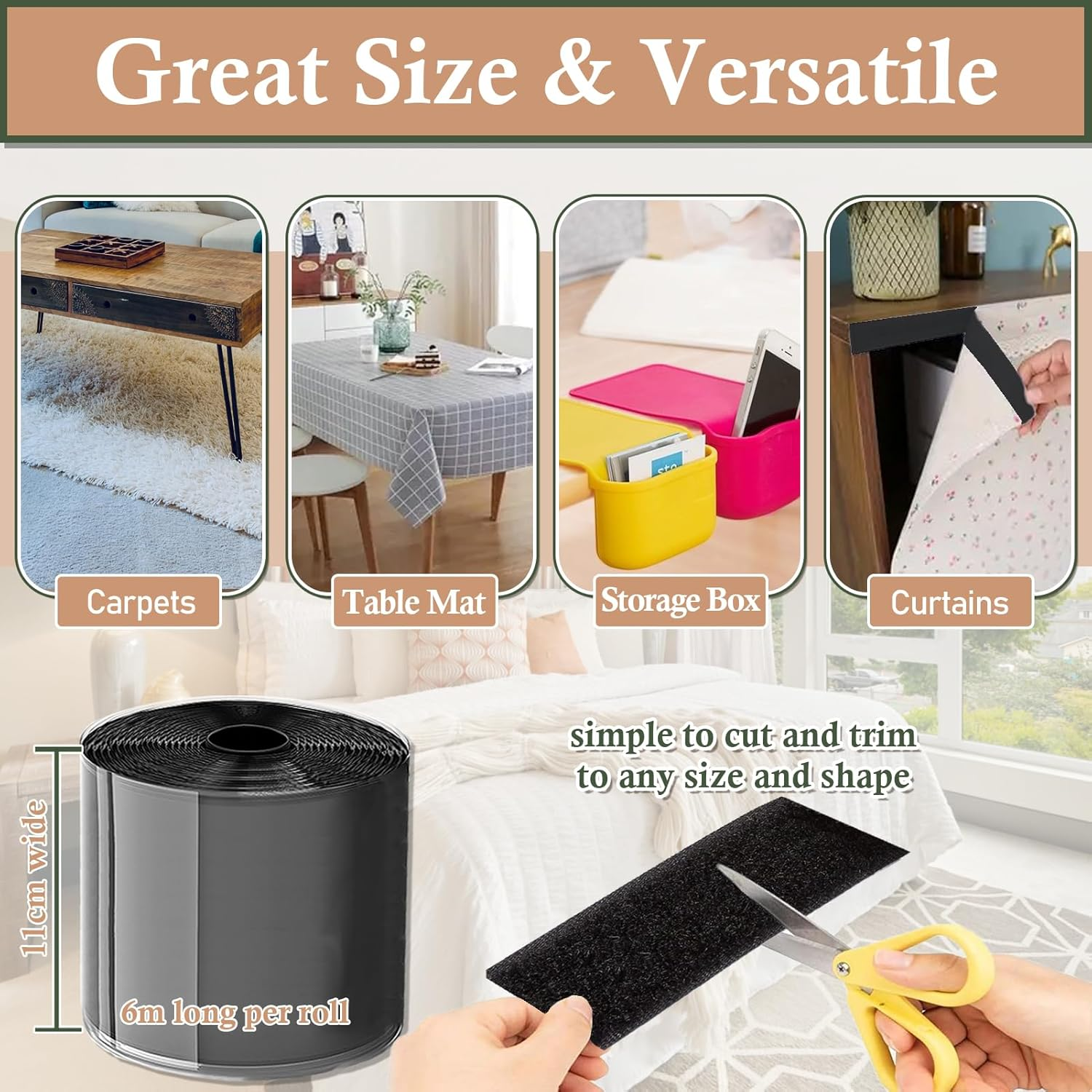 Teuvo Couch Cushion Non Slip Pads to Keep Couch Cushions from Sliding, Hook and Loop Tape with Adhesive for Smooth Surfaces, 2M Long and 11Cm Wide