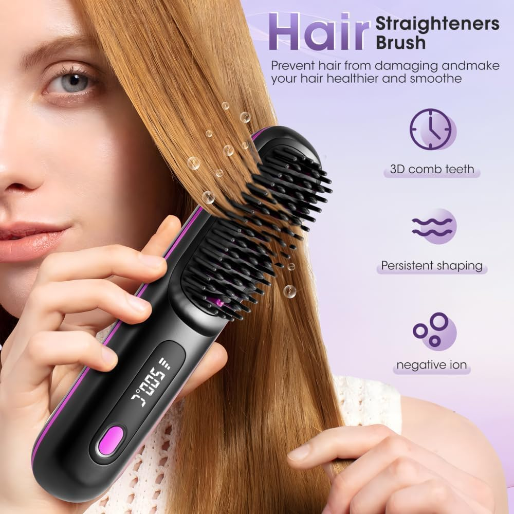 Portable Straightener Brush - Gobrush PRO, Go Brush Pro Straightener Rechargeable & Cordless Mini Hair Straightener Comb,1Pcs,Light Blue (Black) image number 4