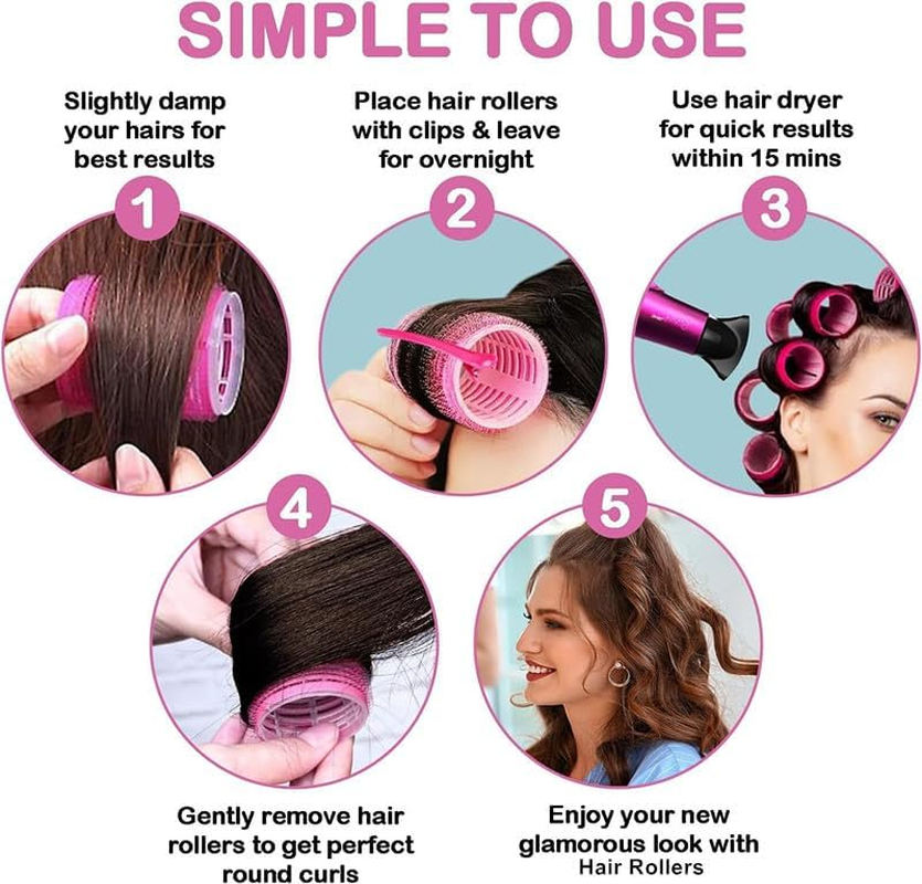 SHUNYUNG Self Grip Jumbo Hair Roller with Clips, 6Pcs Self Grip Hair Curlers Rollers, Self Grip Salon Hairdressing Curlers, Jumbo Hair Rollers Hair Curlers for Long Hair image number 2