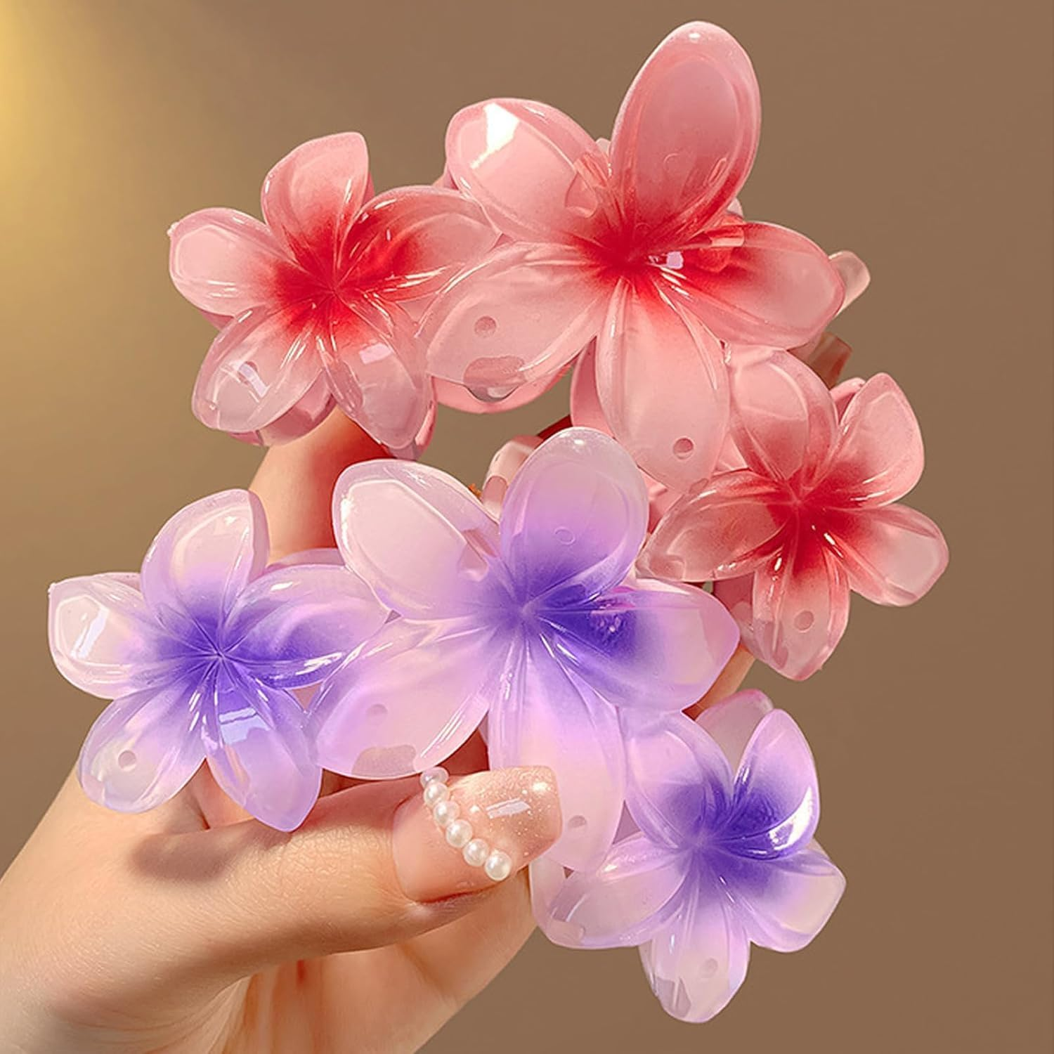 Exsbtay Pack of 6 Flower Hair Clips, Hawaii Hair Clip for Women, Flower Hair Clip, Large Claw Clips for Thick Hair, for Washing Face, Makeup, Cooking, Bathing, Party, Travel, Work