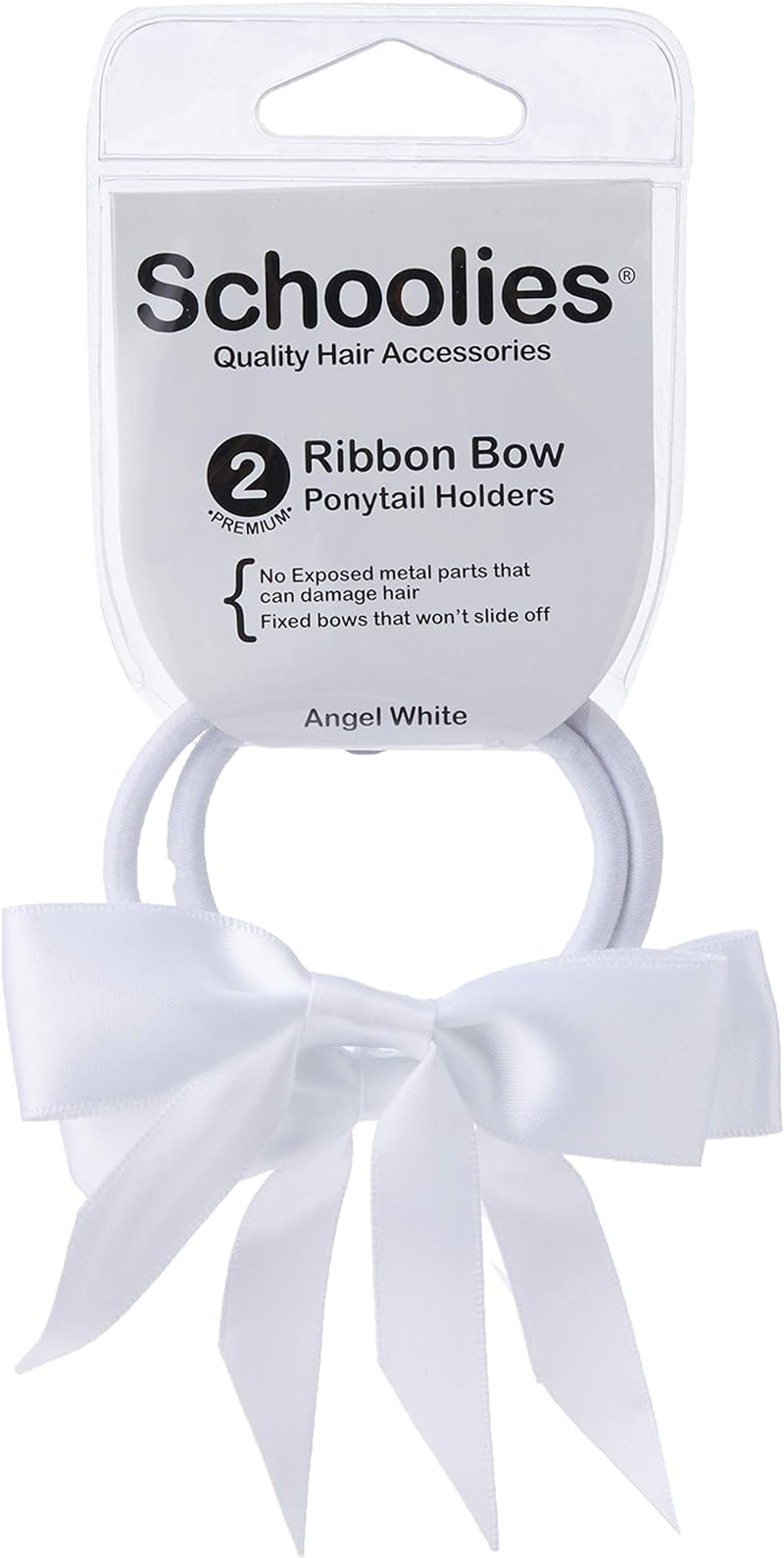 Schoolies Hair Accessories Ponytail Holder with Bow 2 Pieces, Angel White