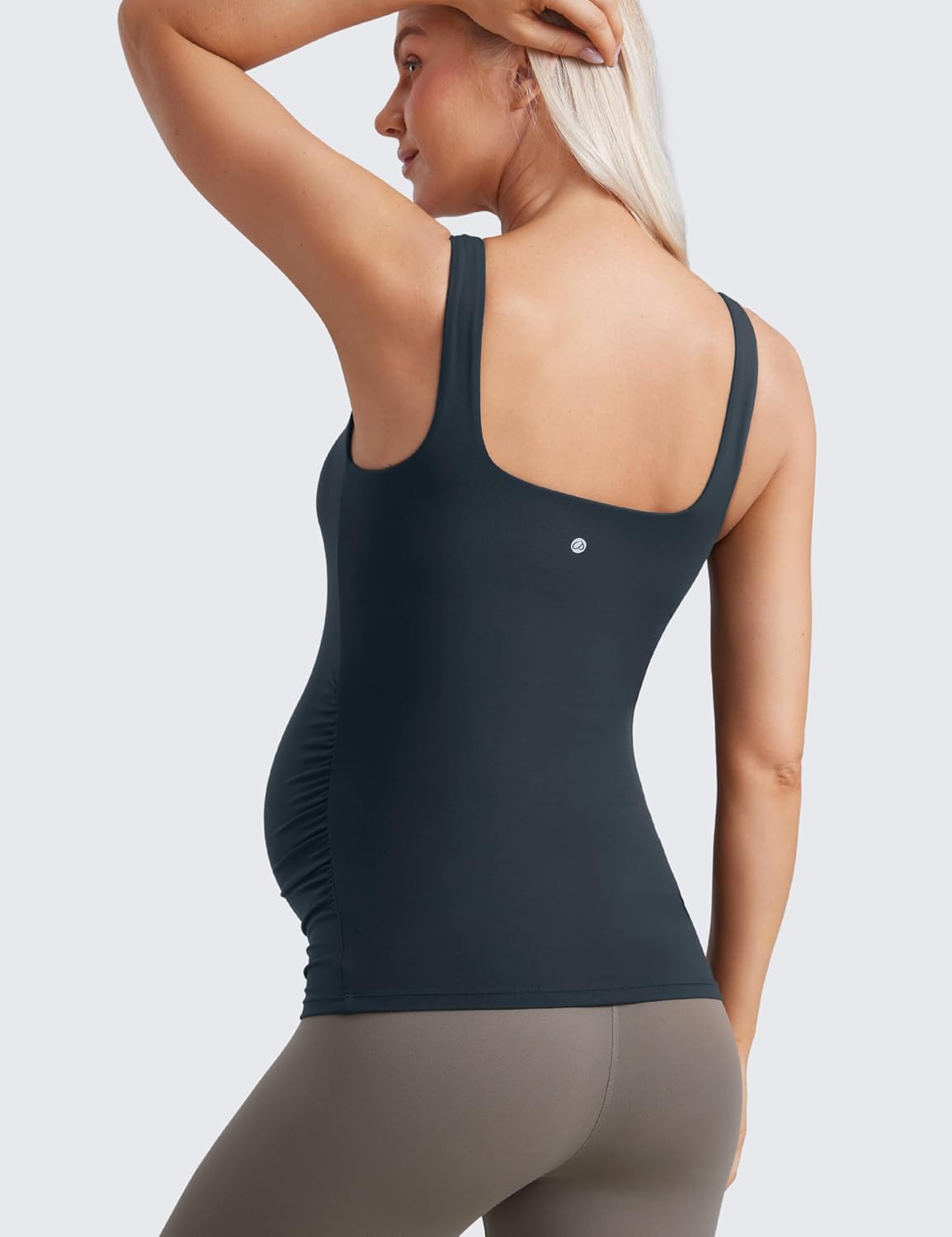 CRZ YOGA Butterluxe Womens Square Neck Maternity Tank Tops Ruched Sleeveless Pregnancy Yoga Tee Shirt with Built in Bra image number 1